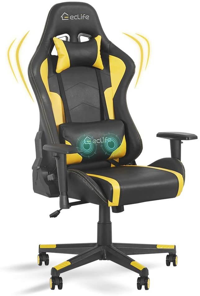 Eclife High Back Computer Game Chair with Adjustable Massage Lumbar Support and Headrest Racing Style Swivel Executive Office Desk Gaming Chair