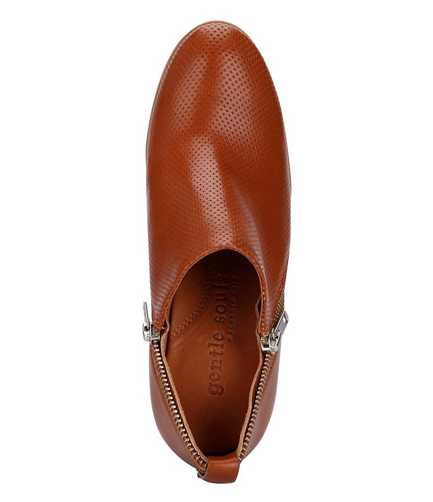 Gentle Souls Blaise Perforated Leather Double Zipper Detail Block Heel Ankle Booties