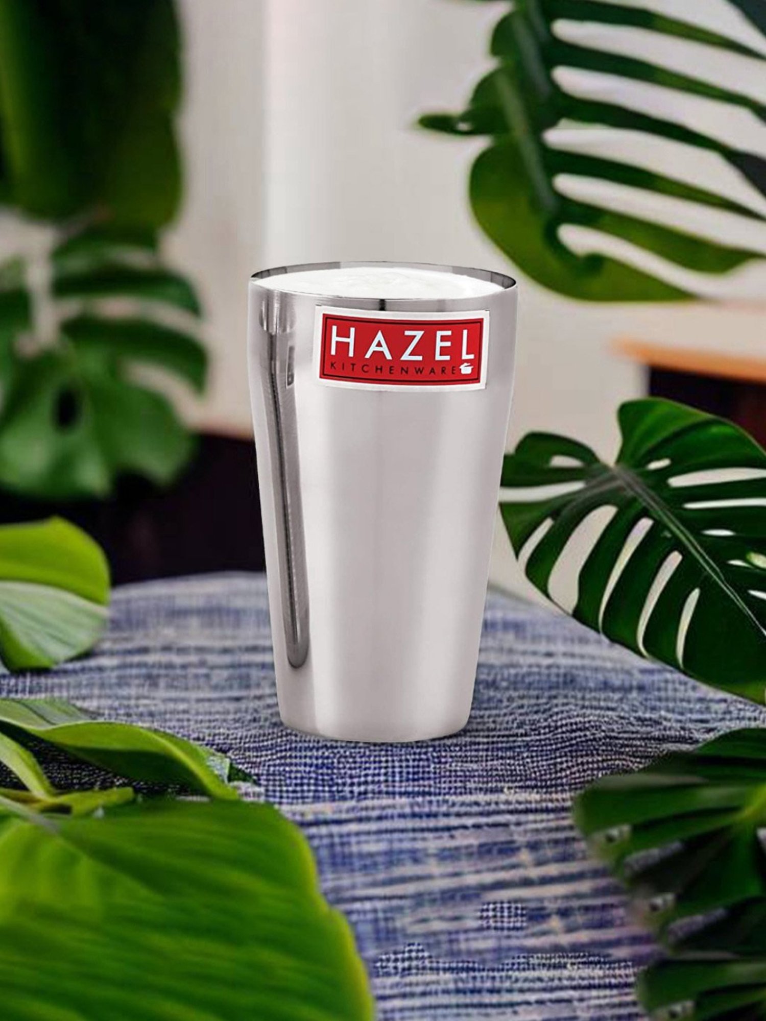 HAZEL Silver Stainless Steel Traditional Jumbo Water Lassi Glass (750 ML)