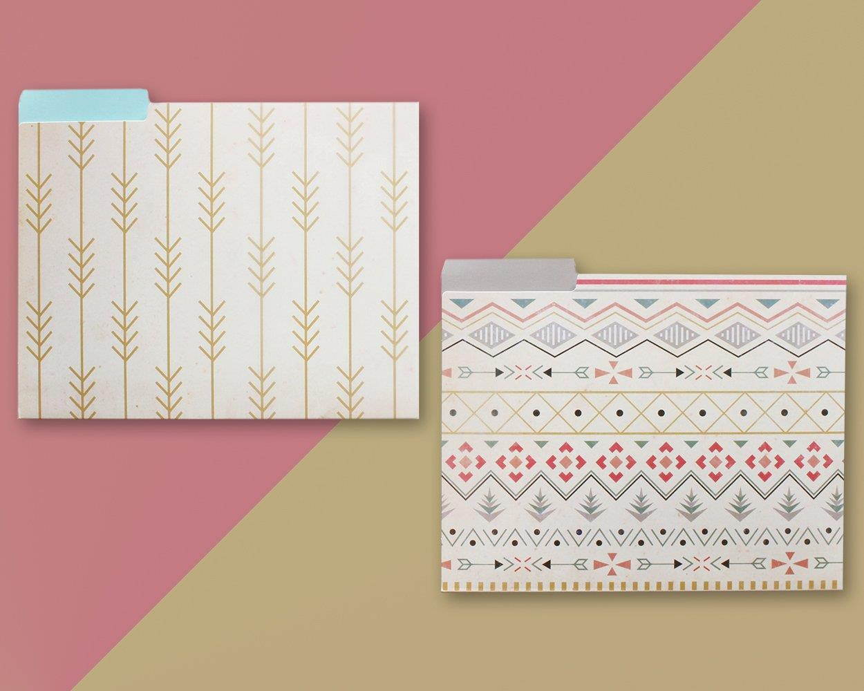 Decorative File Folders - 12-Count Colored File Folders Letter Size, 1/3-Cut Tabs, Cute Bohemian Tribal Designs, Office Supplies File Filing Organizers, 9.5 x 11.5 Inches