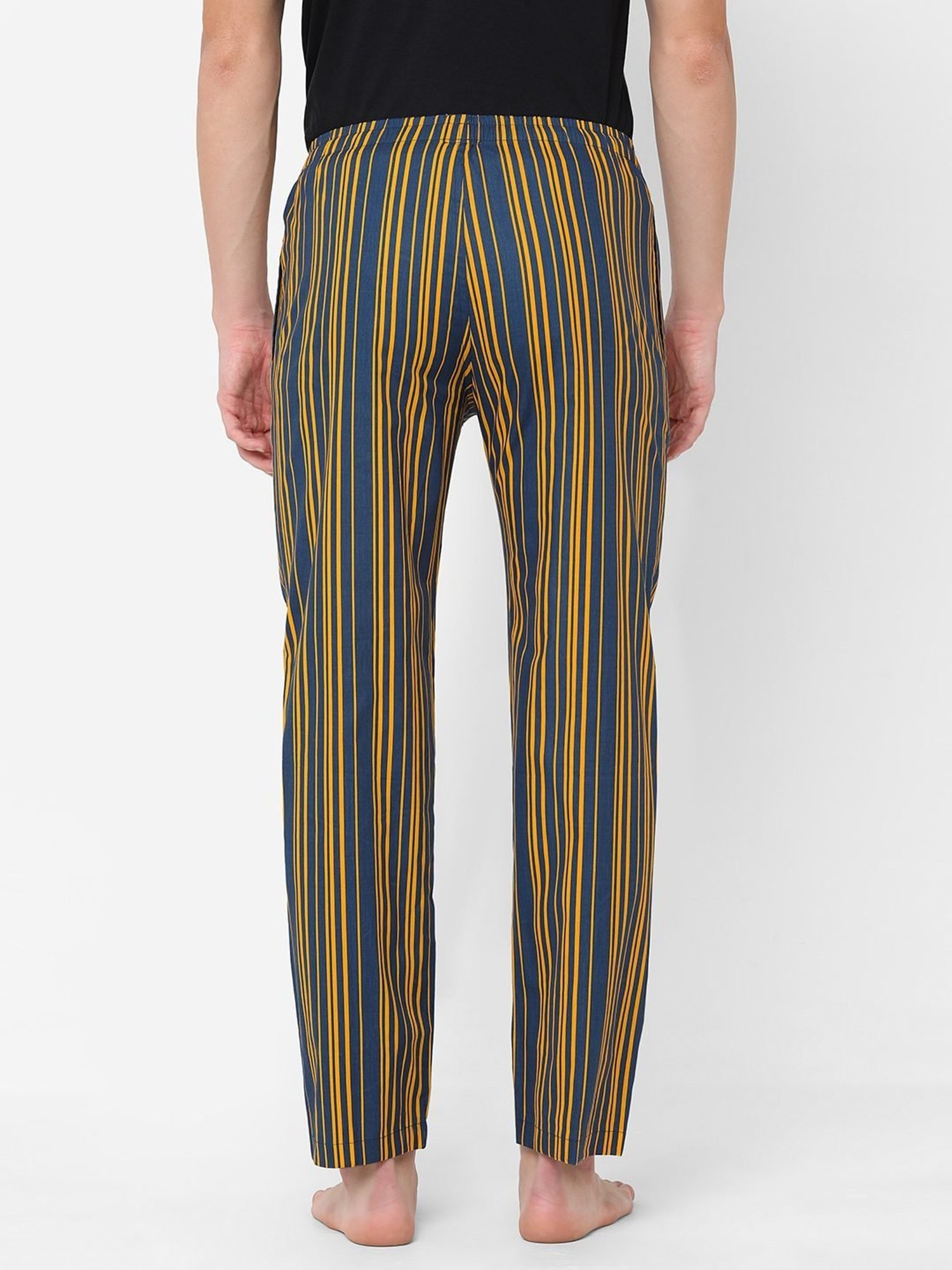 Urban Scottish Yellow Regular Fit Striped Lounge Pants