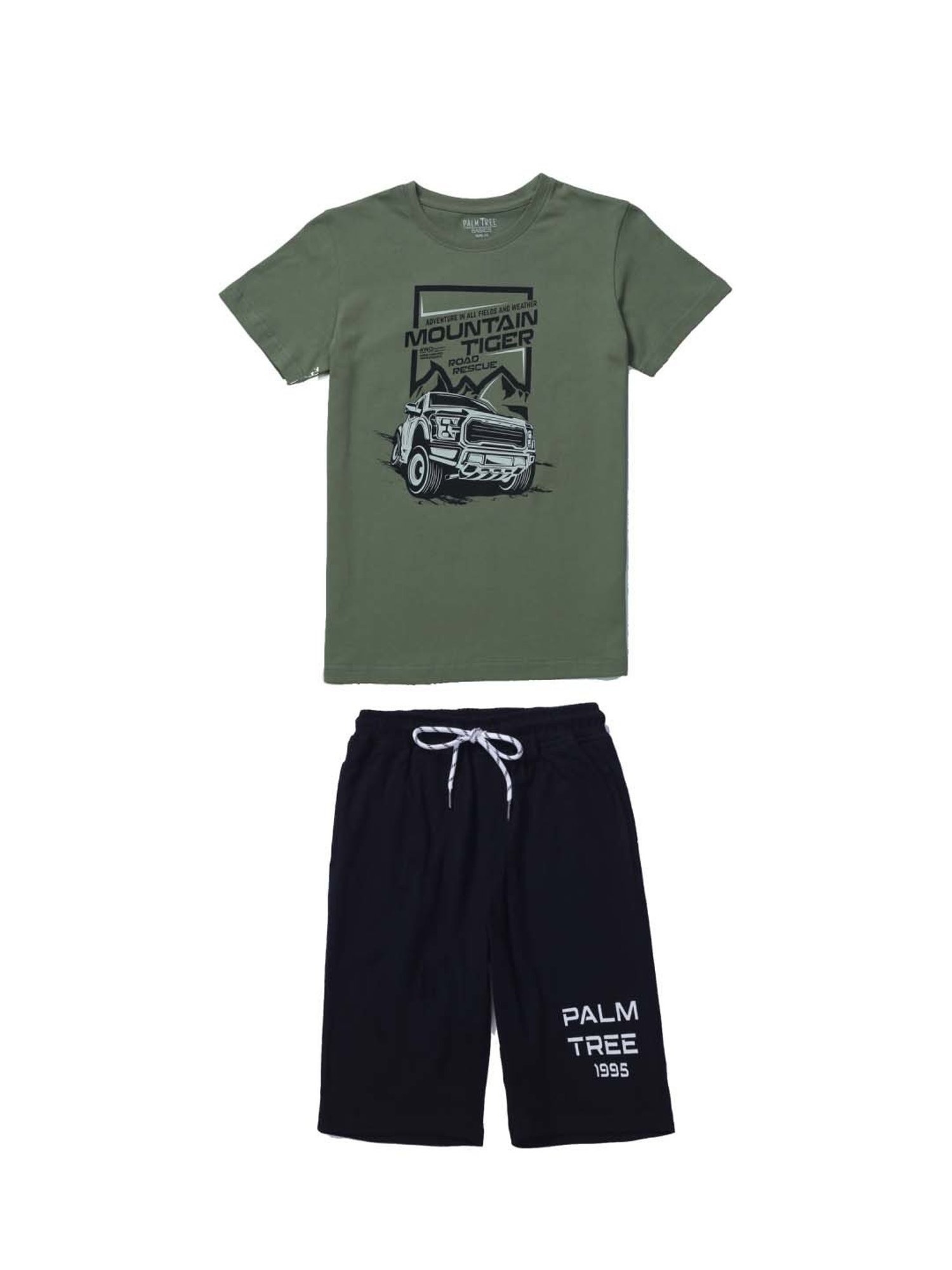 Palm Tree Kids Olive & Black Printed T-Shirt Set