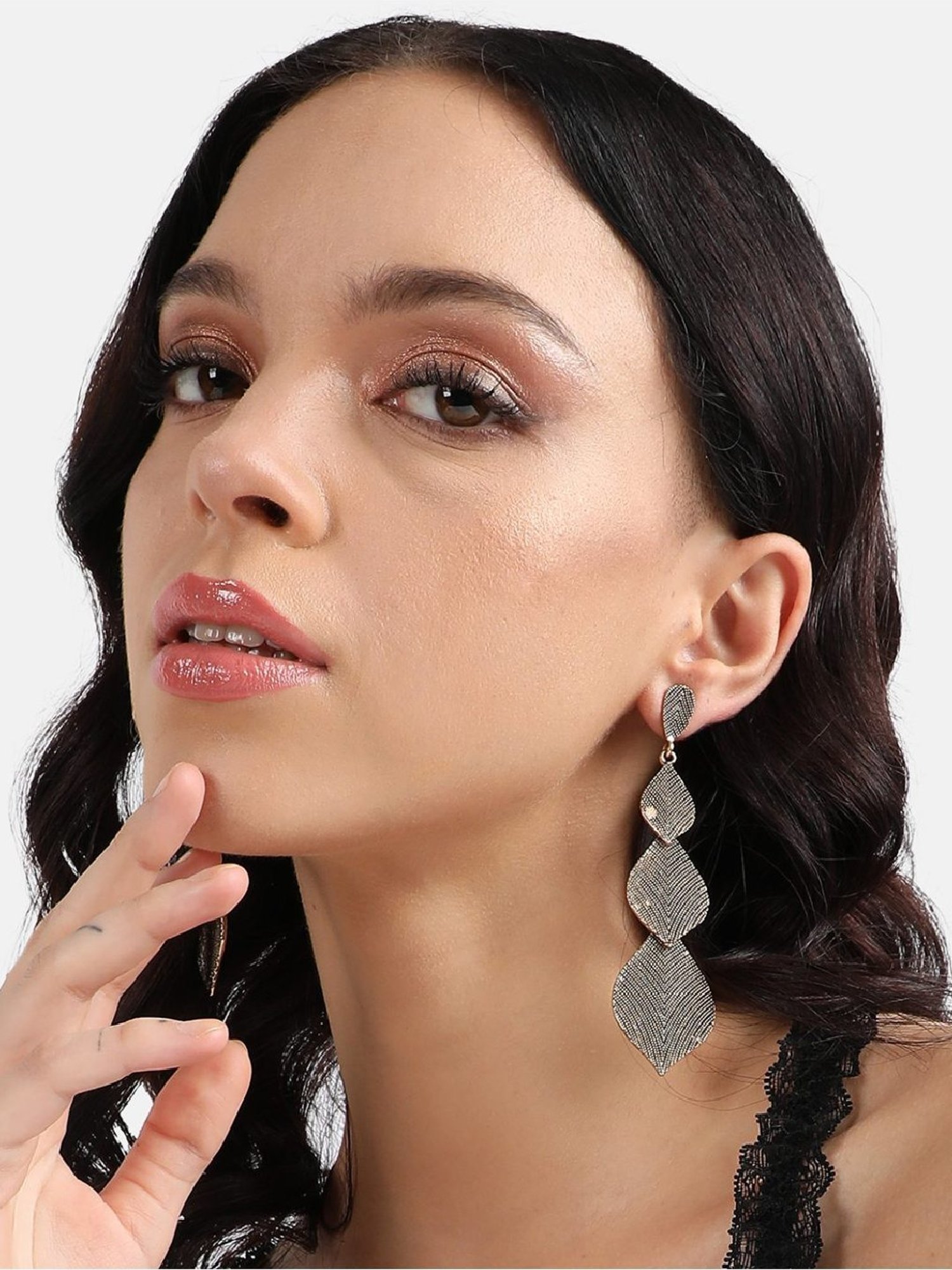 Sohi Women's Intricate Motif Long Drop Earrings  Gold