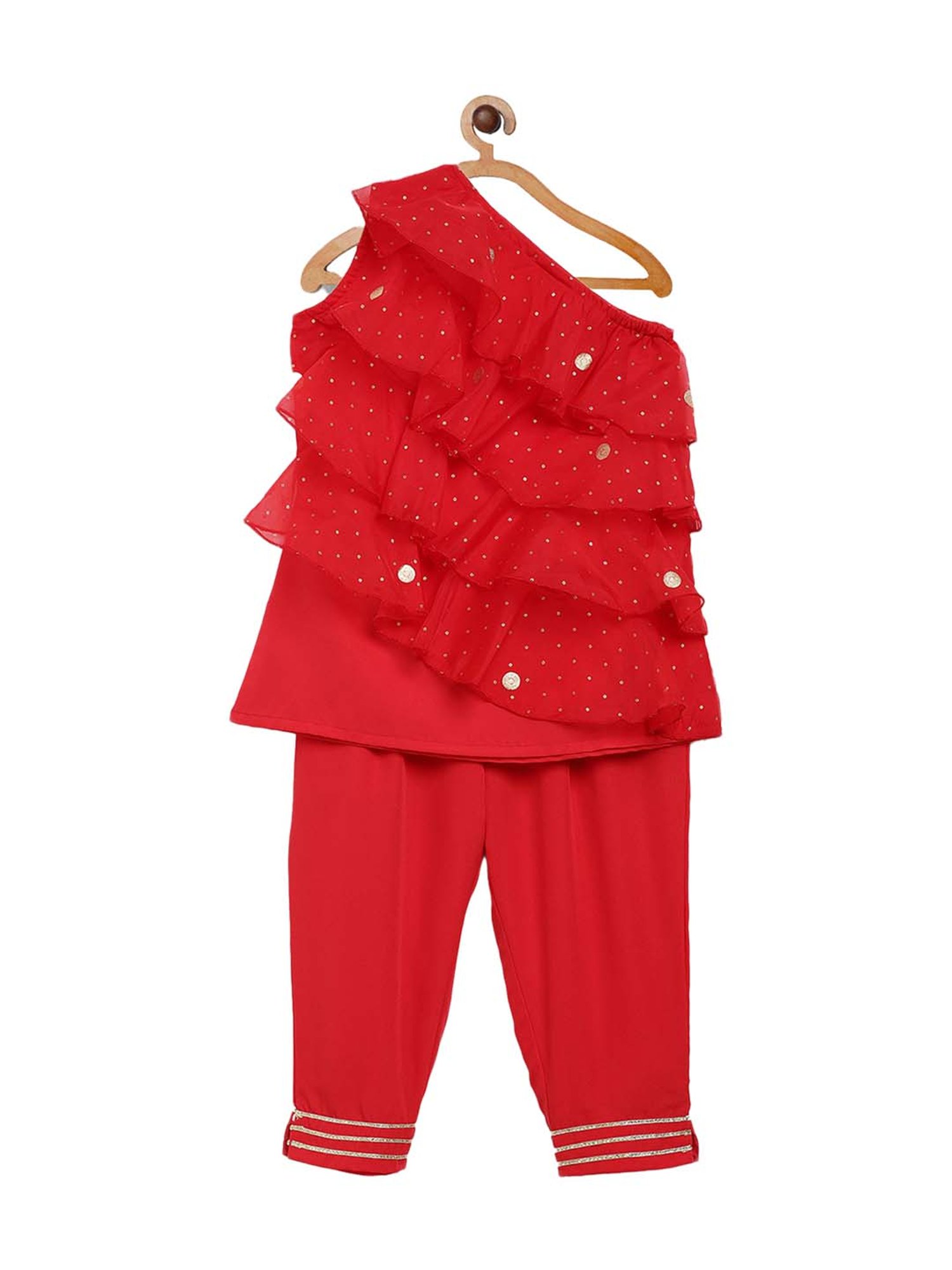 Ahalyaa Kids Red Printed Top & Pants