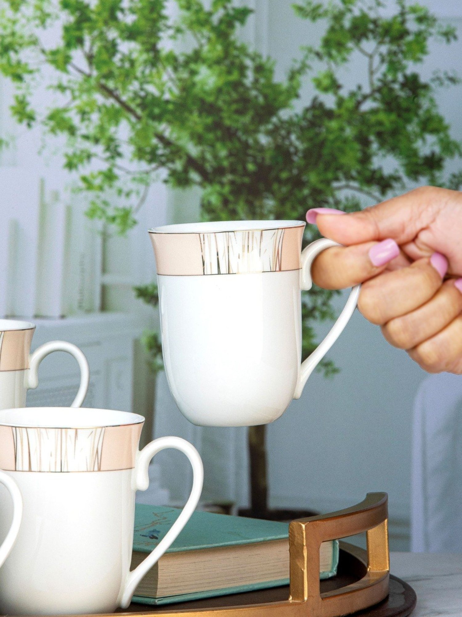 White Gold White Porcelain Coffee Mug - Set of 6