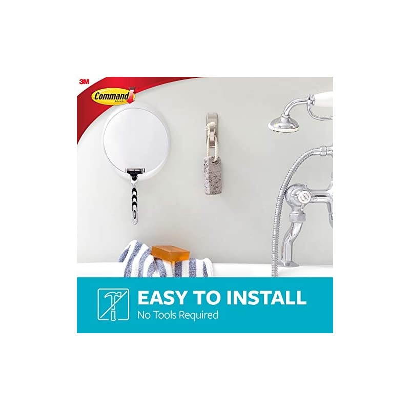 Modern Reflections Large Metal Bath Hook, Satin Nickel, 1-Hook with Water-Resistant Strips, Organize Damage-Free