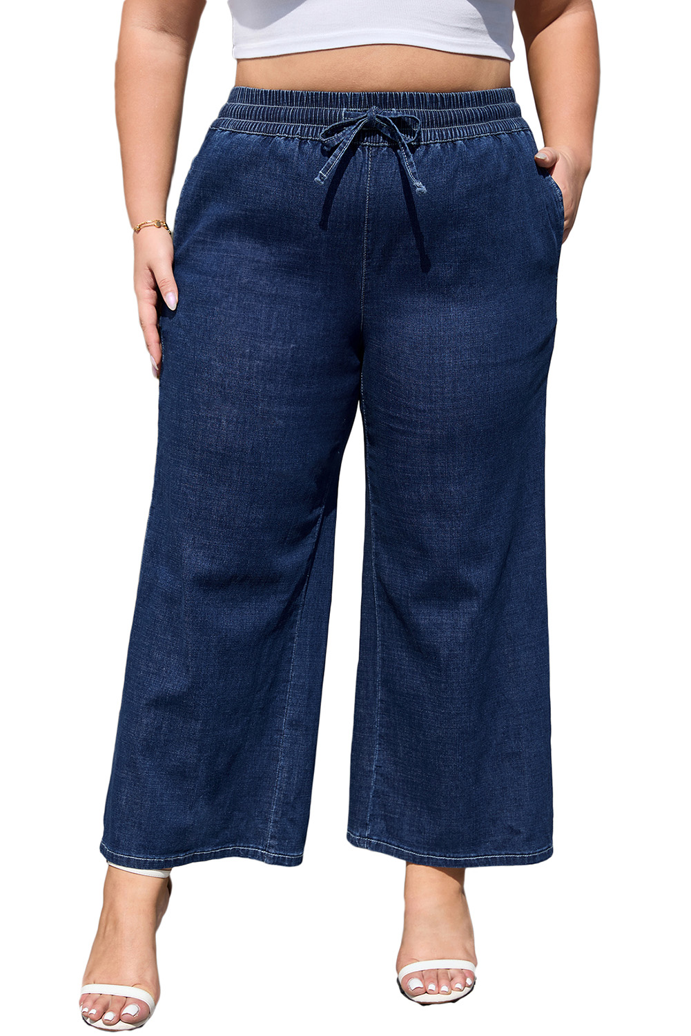 Dark Blue Plus Size Stitching Washed Flare Jeans