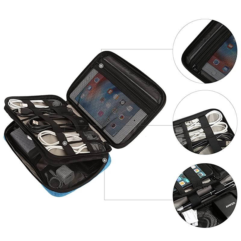 Electronic Organizer DoubleLayer Travel Cable Organizer Electronics Accessories Cases for Cables iPhone Kindle USB