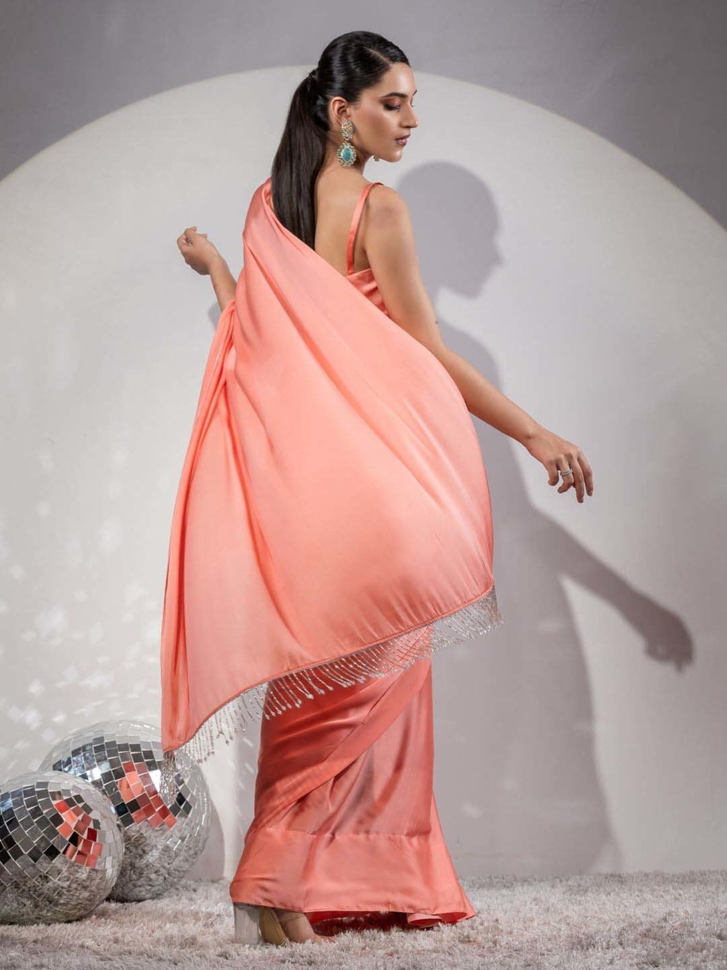 Swtantra Peach Saree With Unstitched Blouse