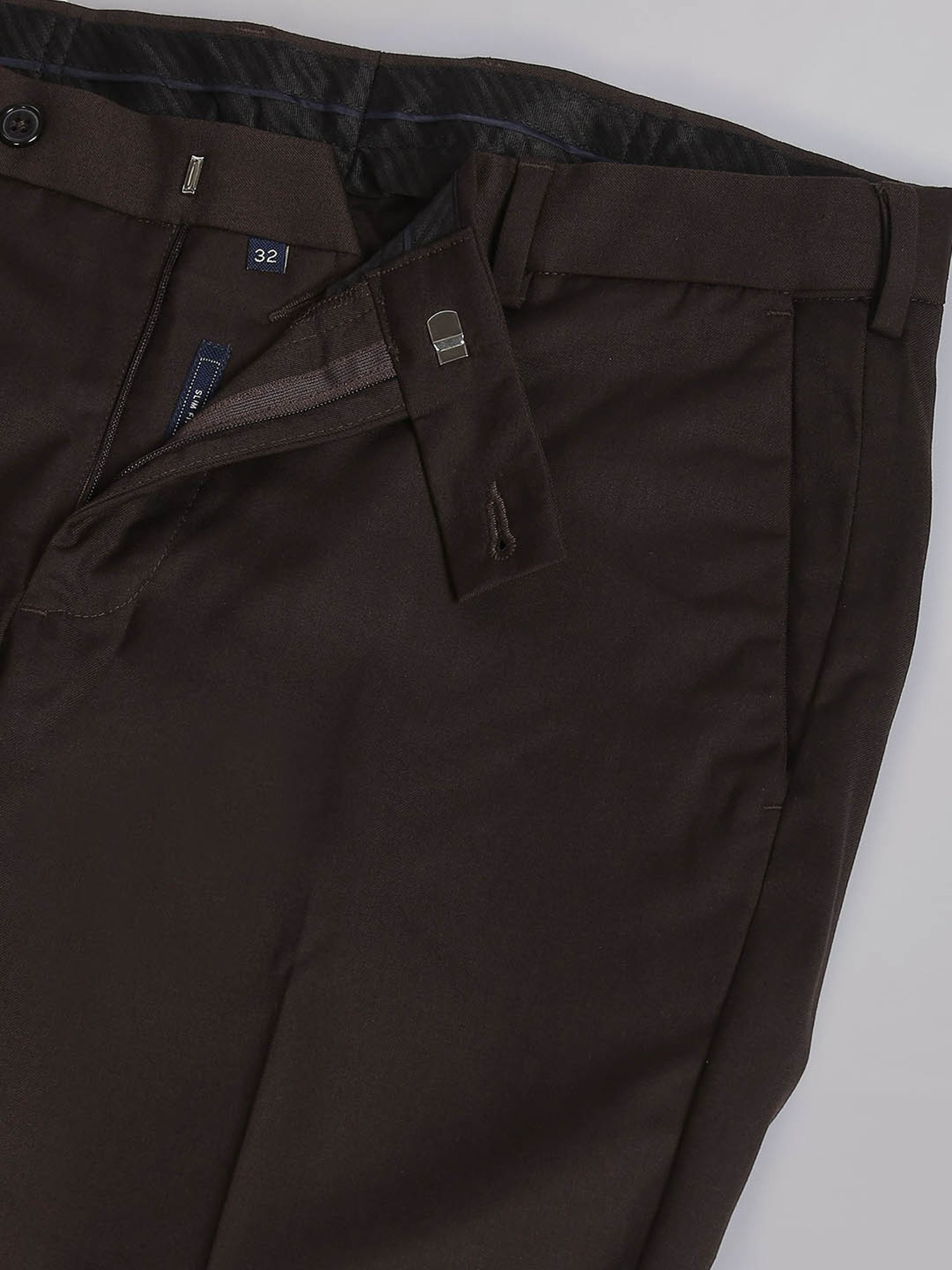 AD by Arvind Brown Slim Fit Flat Front Trousers