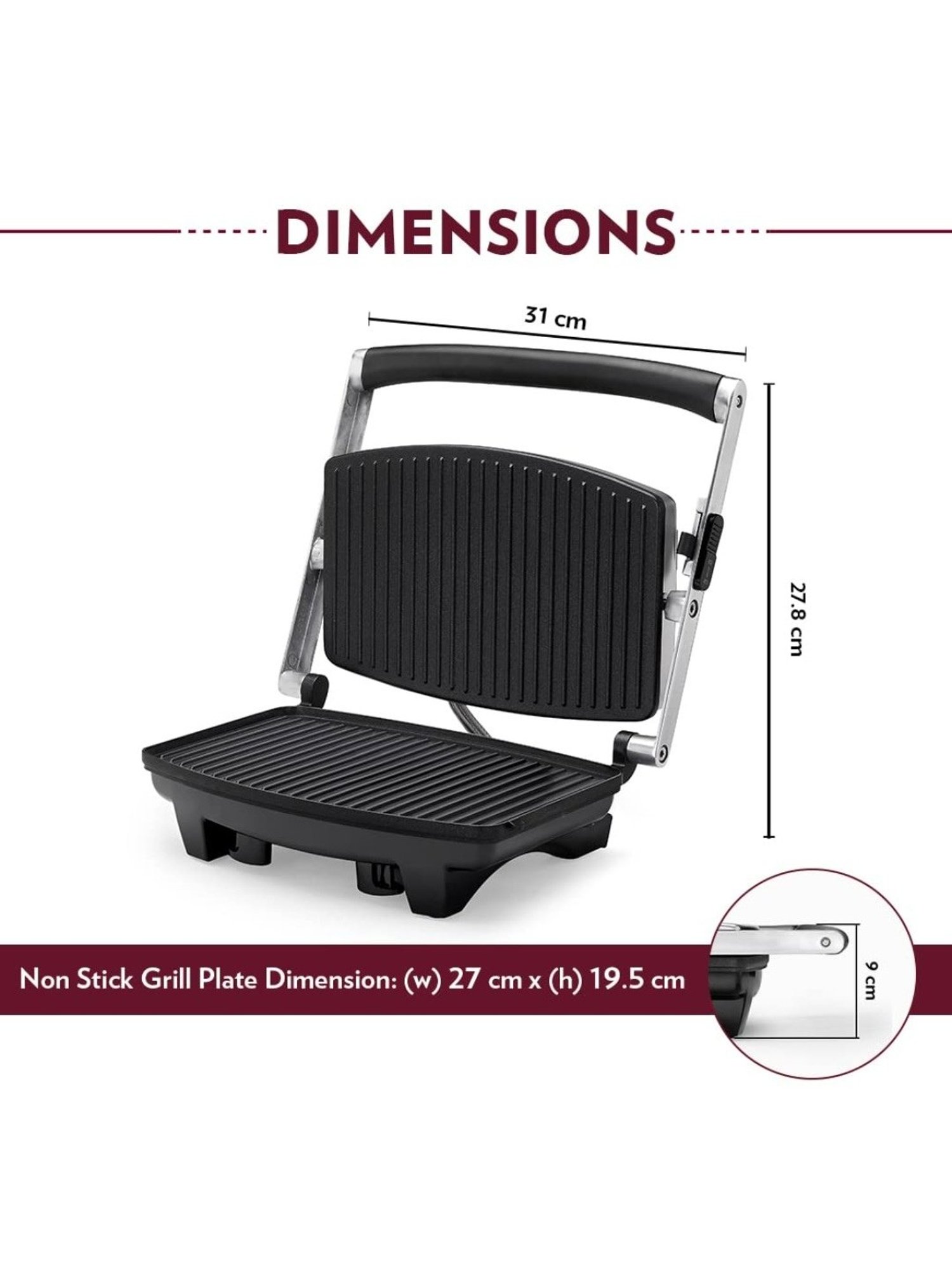 Borosil Sandwich Maker 2000W with Non stick coating (Black)