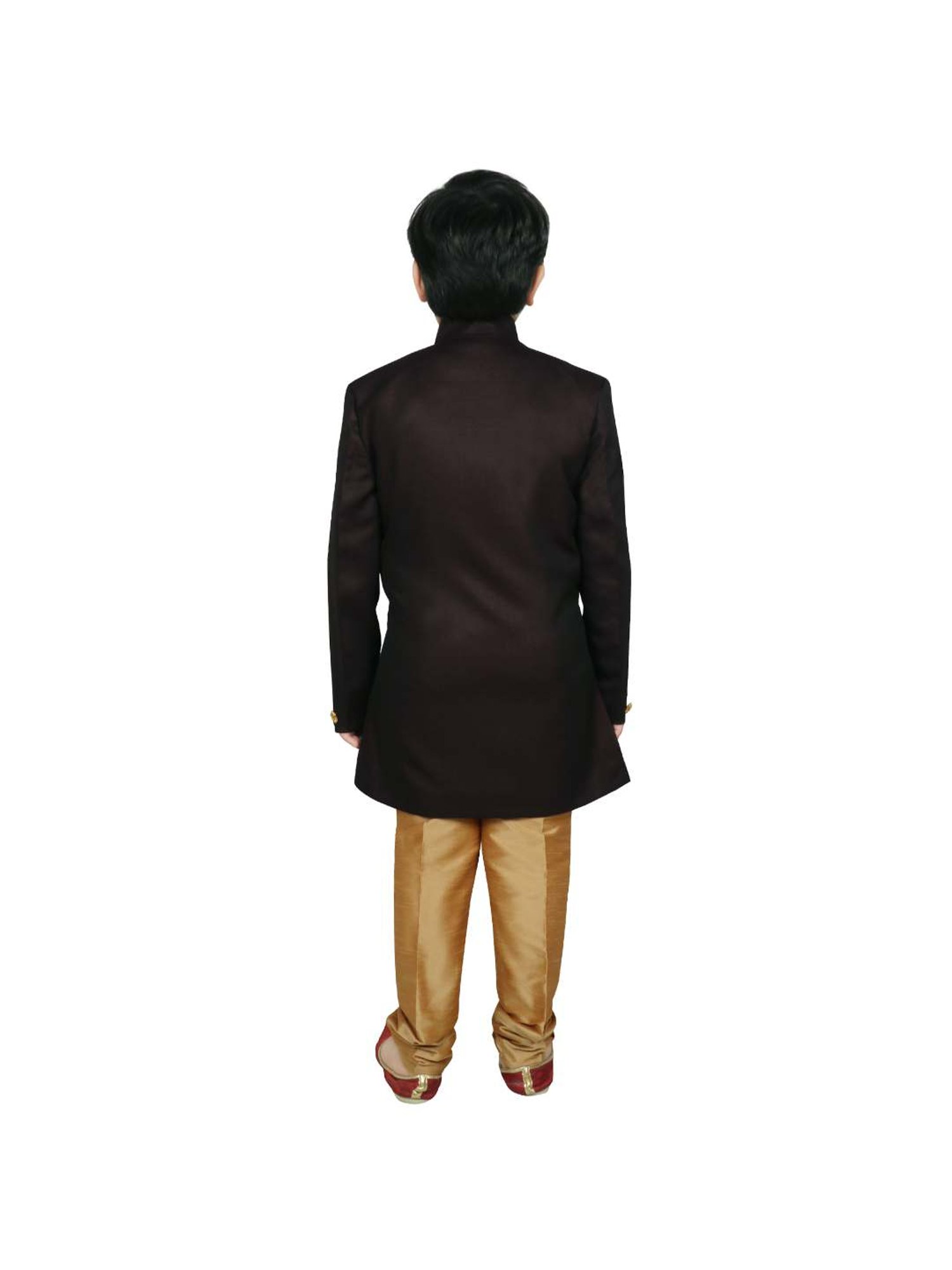 SG Yuvraj Kids Brown & Black Solid Sherwani with Pyjama