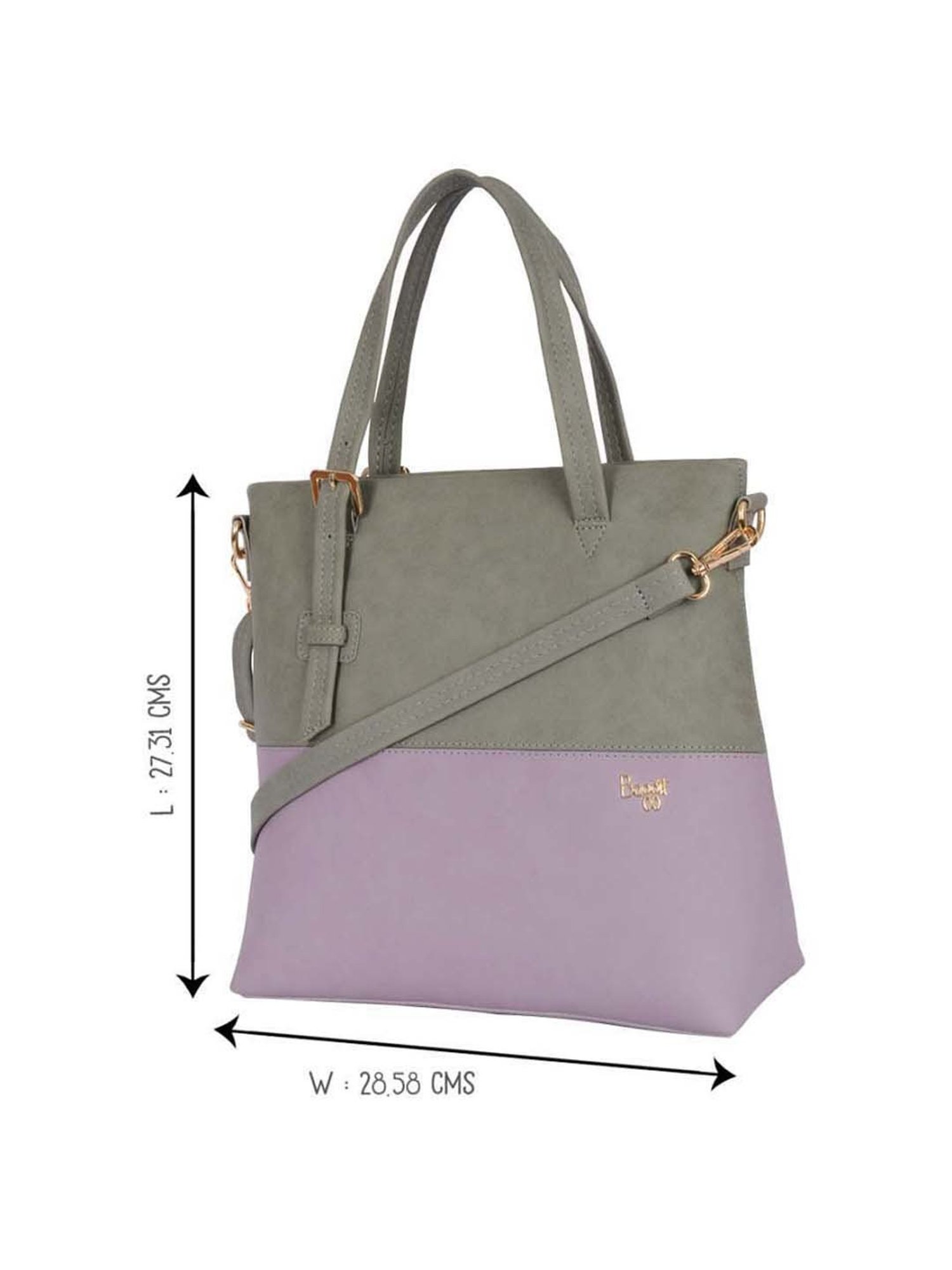 Baggit Grey & Purple Color Block Medium Tote Handbag