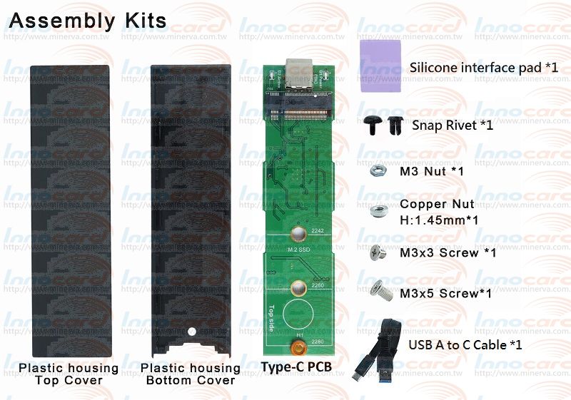 Innocard USB 3.1 to M.2 SSD Enclosure+ type-A  for Gen 2, 10Gbps