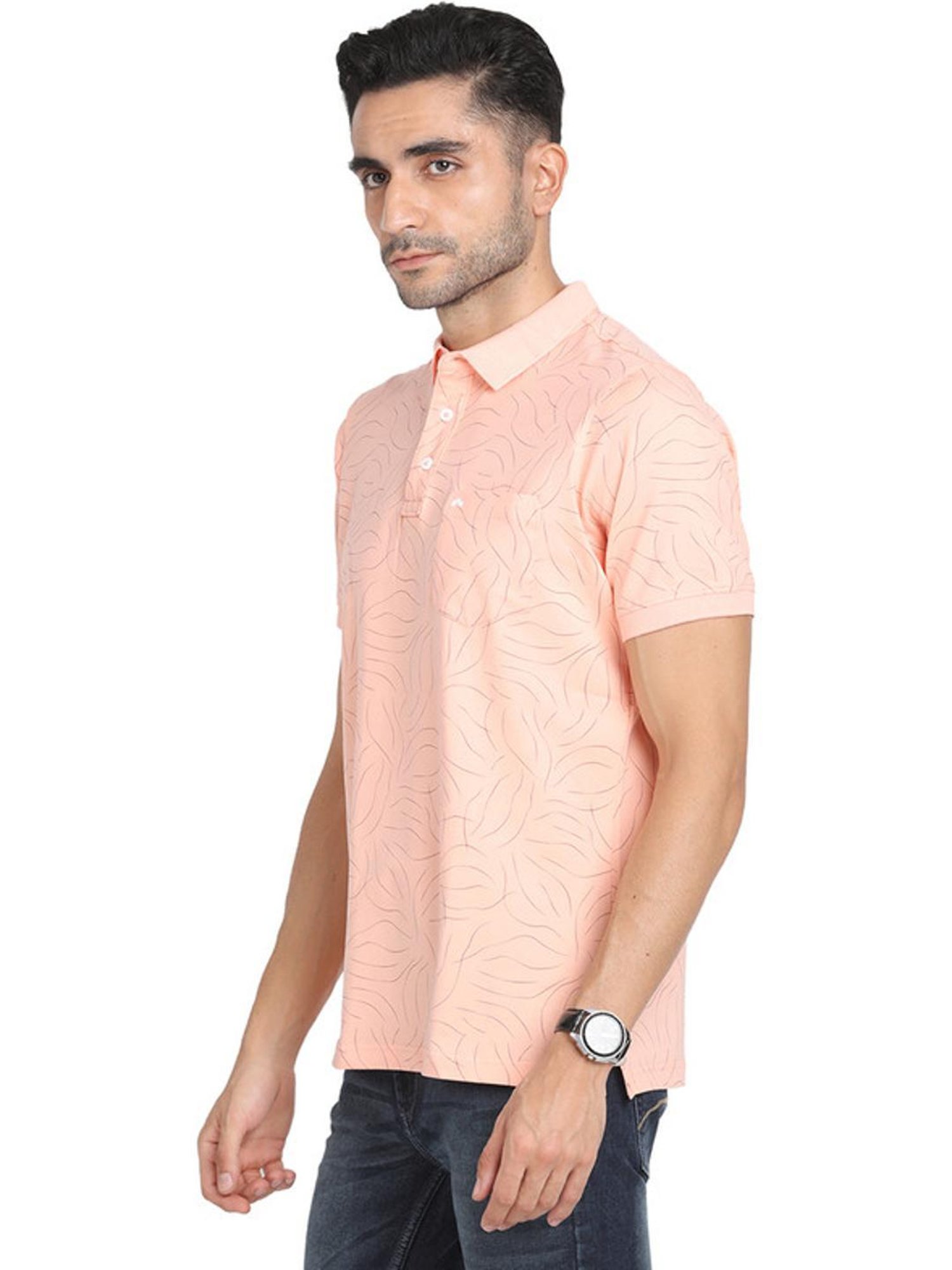 Turtle Peach Slim Fit Printed Polo T-Shirts