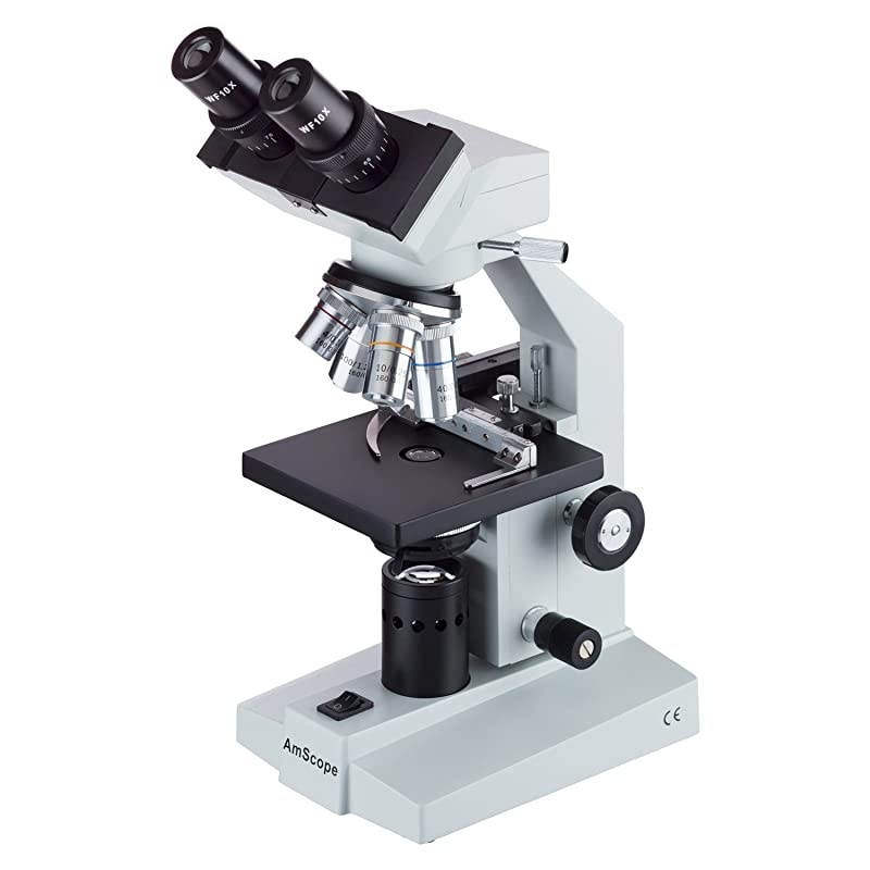 B100B-MS Compound Binocular Microscope, 40X-2000X Magnification, Brightfield, Tungsten Illumination, Abbe Condenser, Mechanical Stage