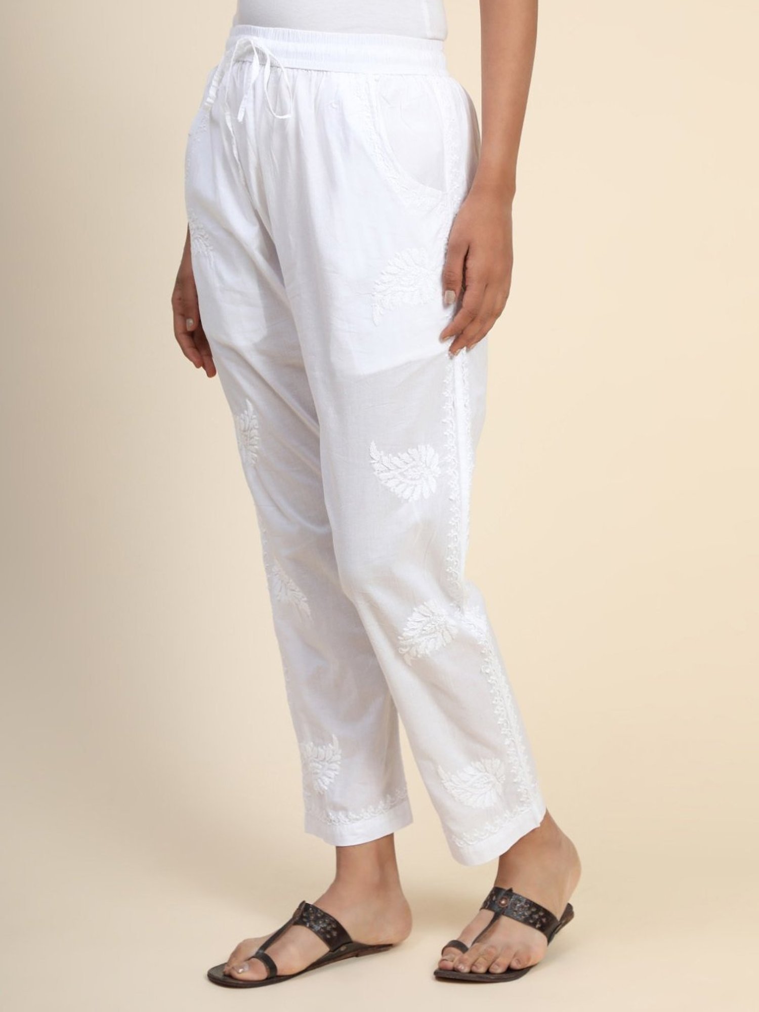 House Of Kari HOK Chikankari Cotton Pant Trouser White