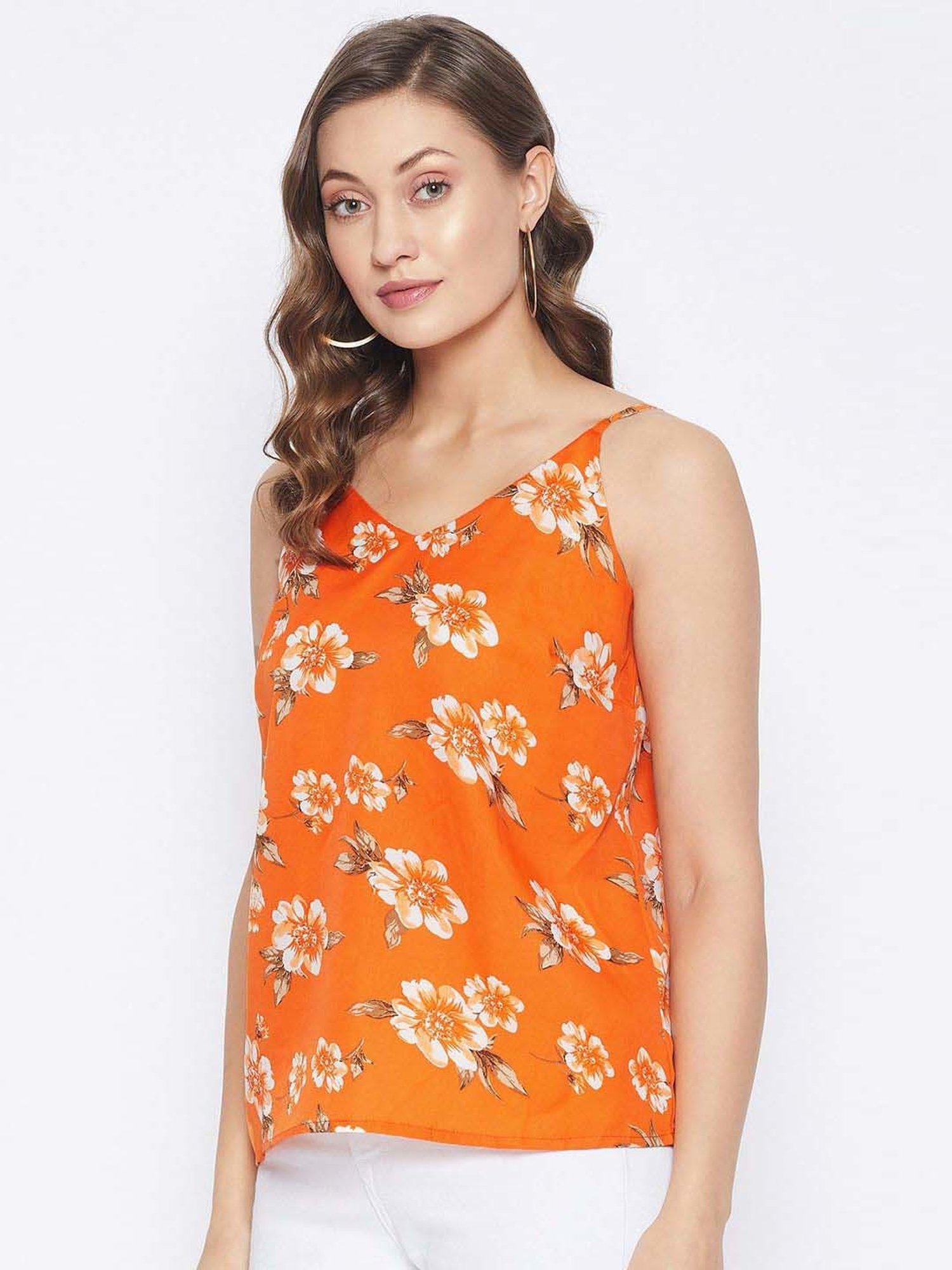 PURYS Orange Printed Top