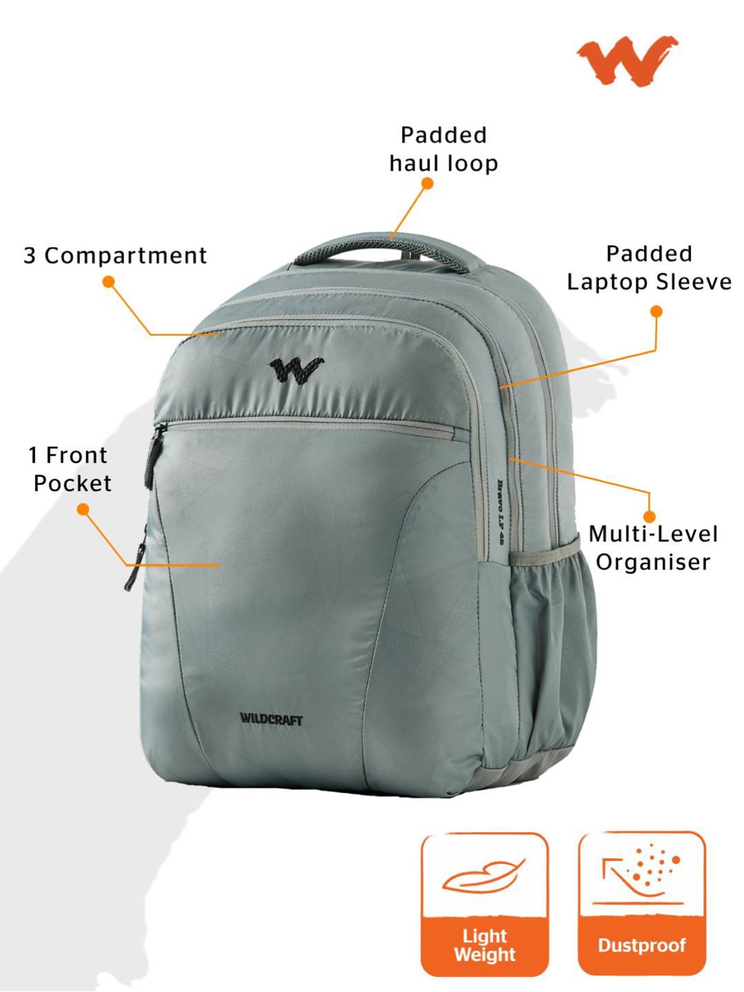 Wildcraft Bravo 45 LP Grey Laptop Backpack
