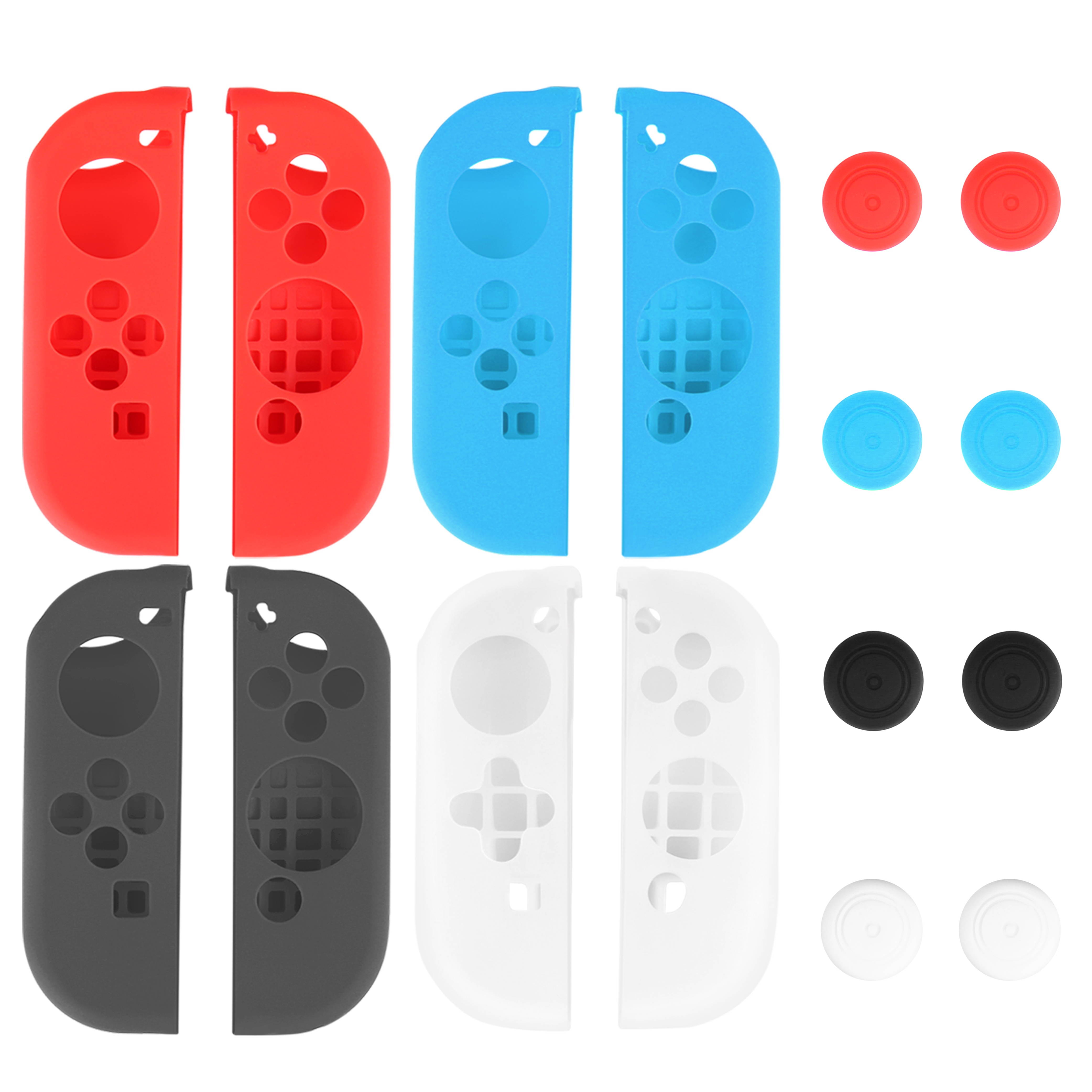 Nintendo Switch Joy-Con Grip Gel Guards with Thumb Grips Caps - Protective Case Covers Anti-Slip Ergonomic Lightweight Design Joy Con Comfort Grip Controller Skin Accessories (1 Pair Neon White)