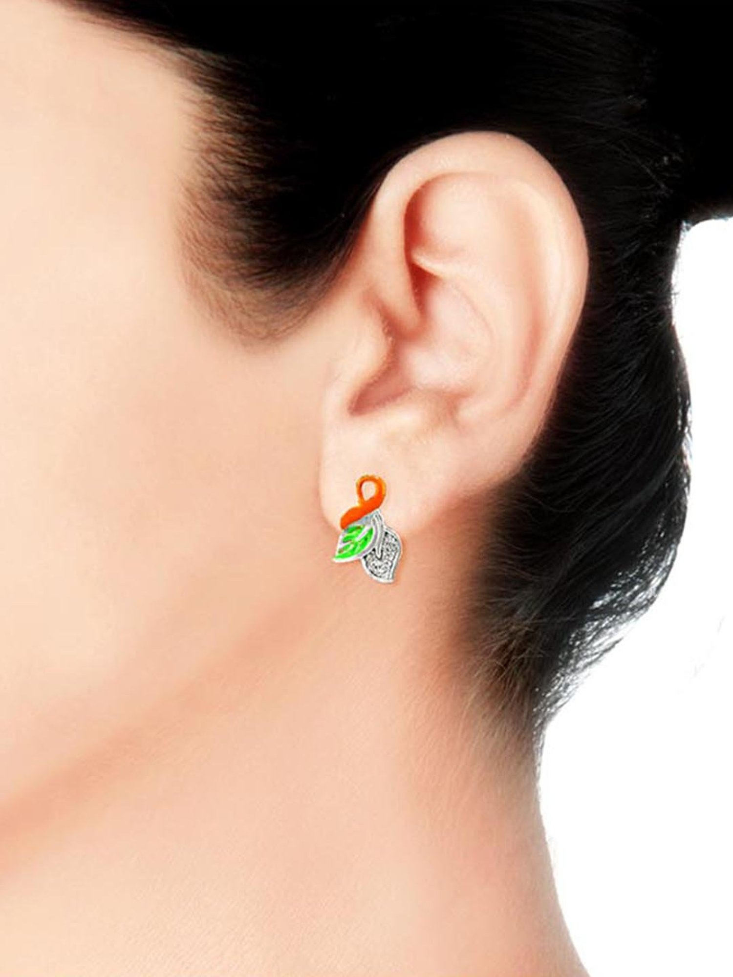 Taraash 92.5 Sterling Silver Leaf Enamel Earrings for Women