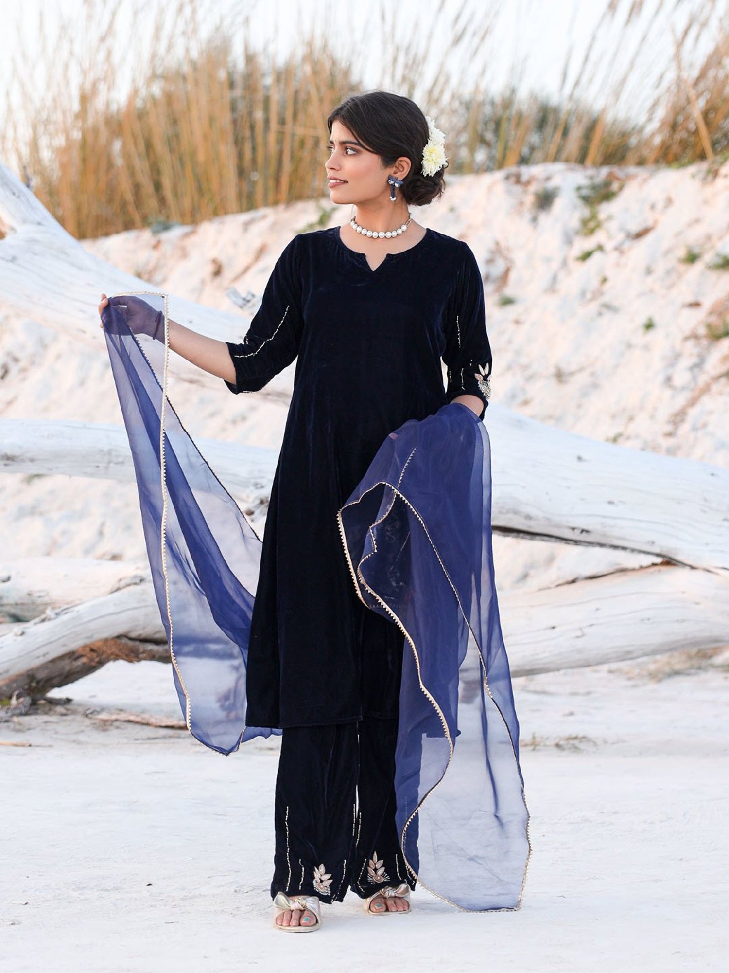 Thread and Button Velvet Ilana Blue Velvet Suit Set