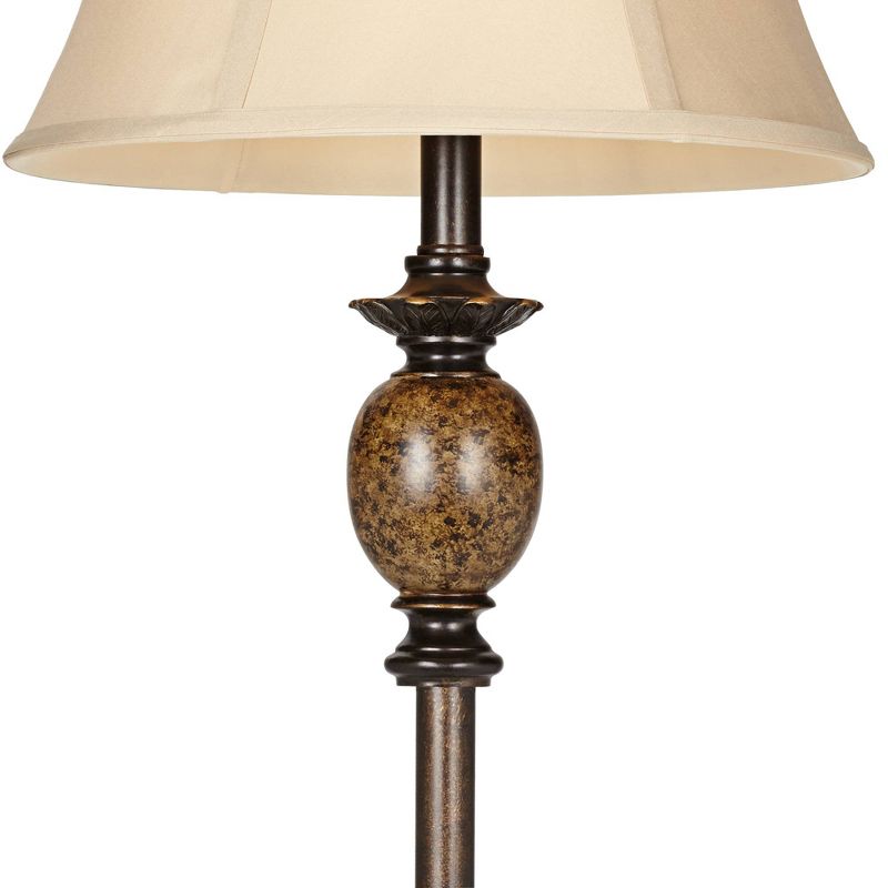 Regency Hill Traditional Floor Lamp Deep Bronze Tortoise Shell Font Tan Fabric Bell Shade for Living Room Reading Bedroom Office