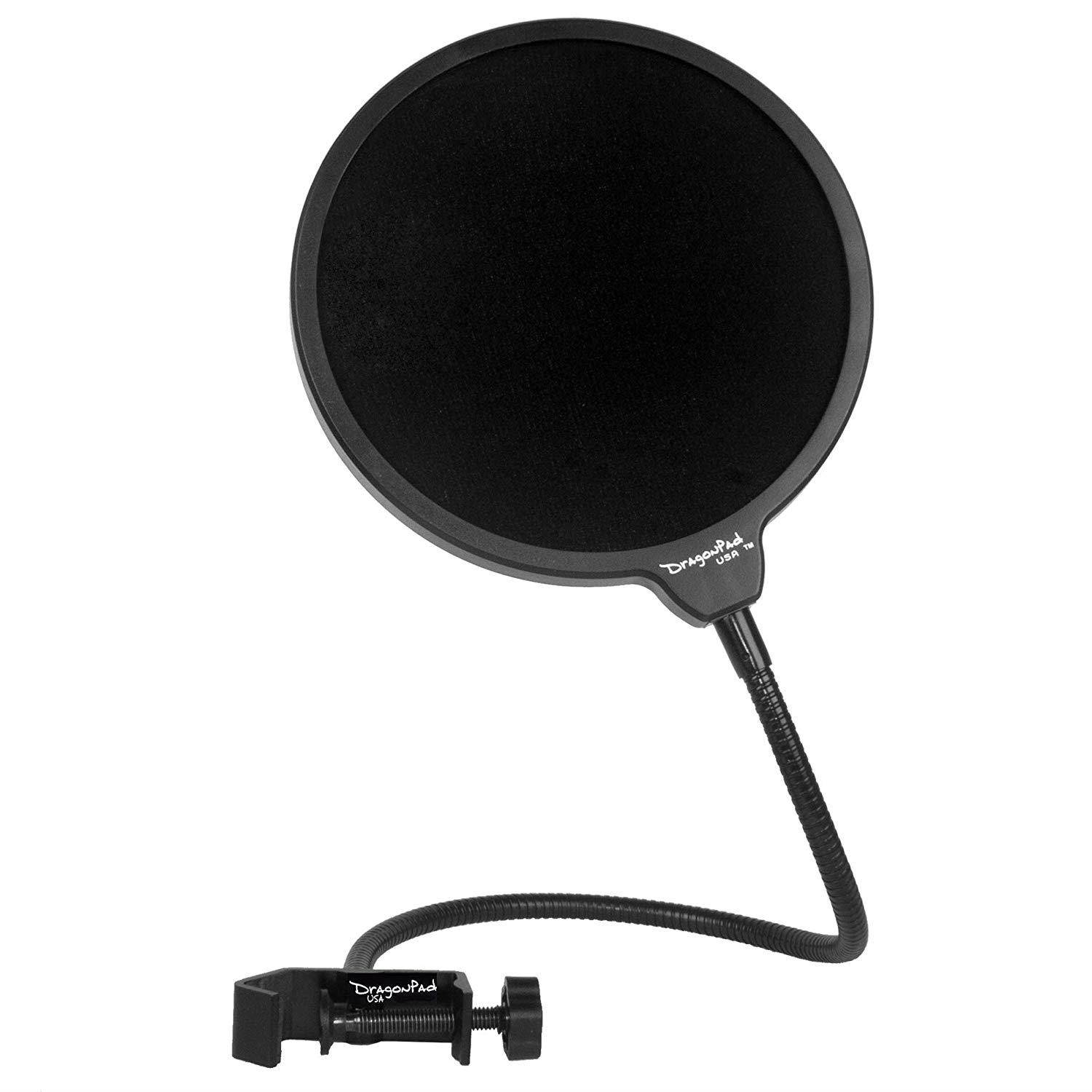 Dragonpad USA 6" Microphone Studio Pop Filter with Clamp - Black