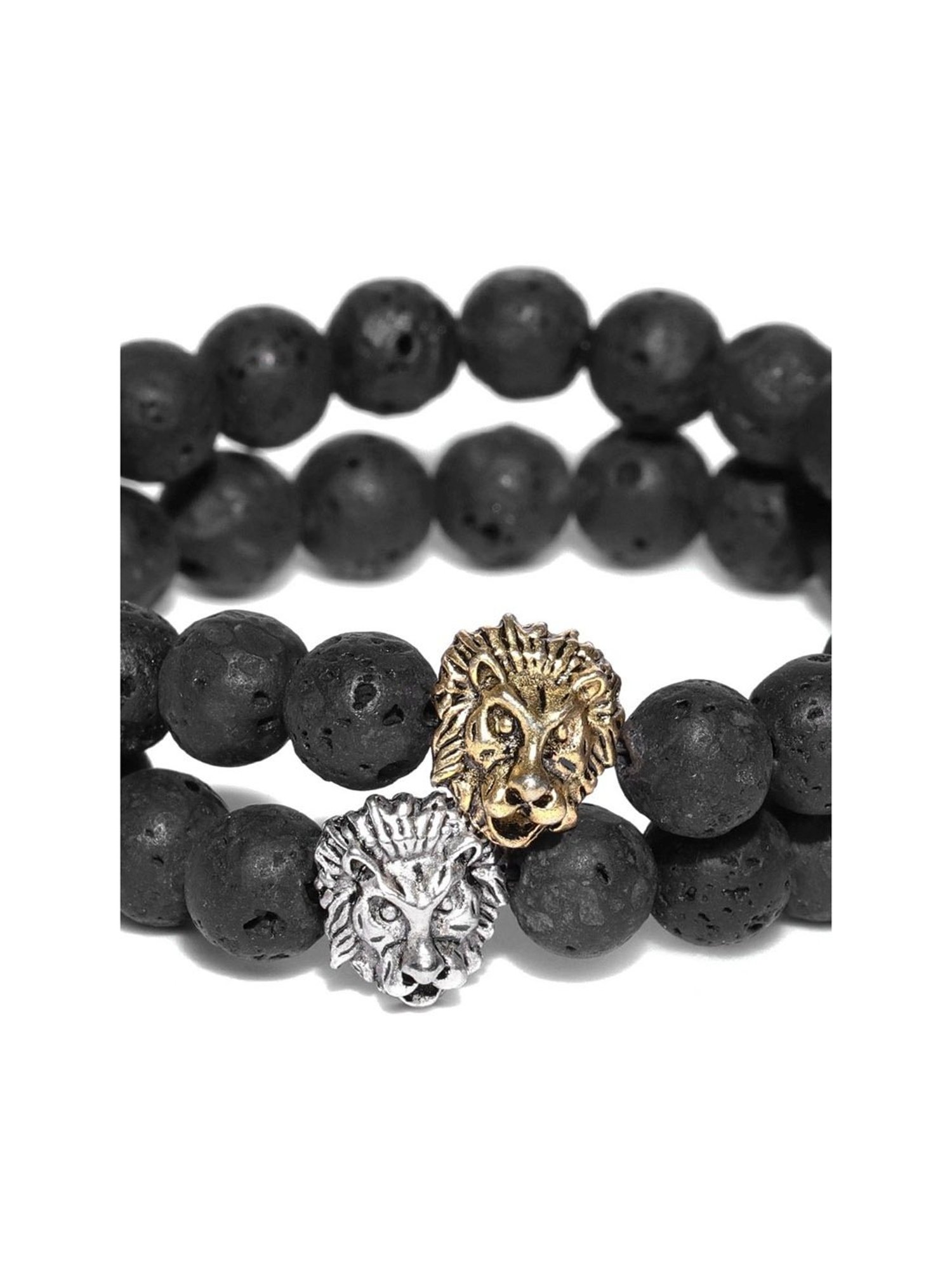 YouBella Black Natural Beaded Elasticated Bracelets - Set of 2