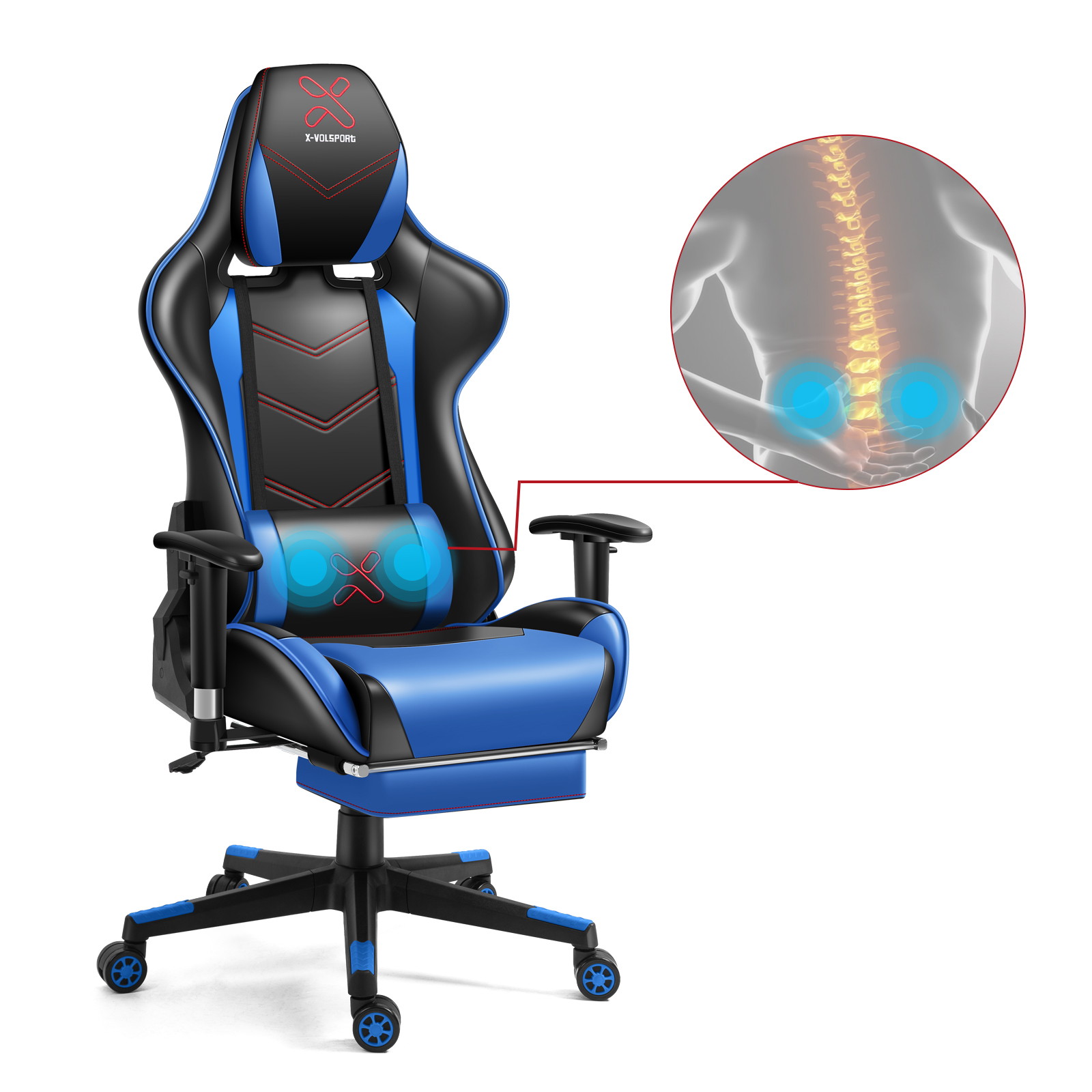 X-VOLSPORT Gaming Chair Office High Back Chair with Footrest, Racing Style PU Leather Ergonomic Computer Video Game Chair with Headrest and Lumbar Massage