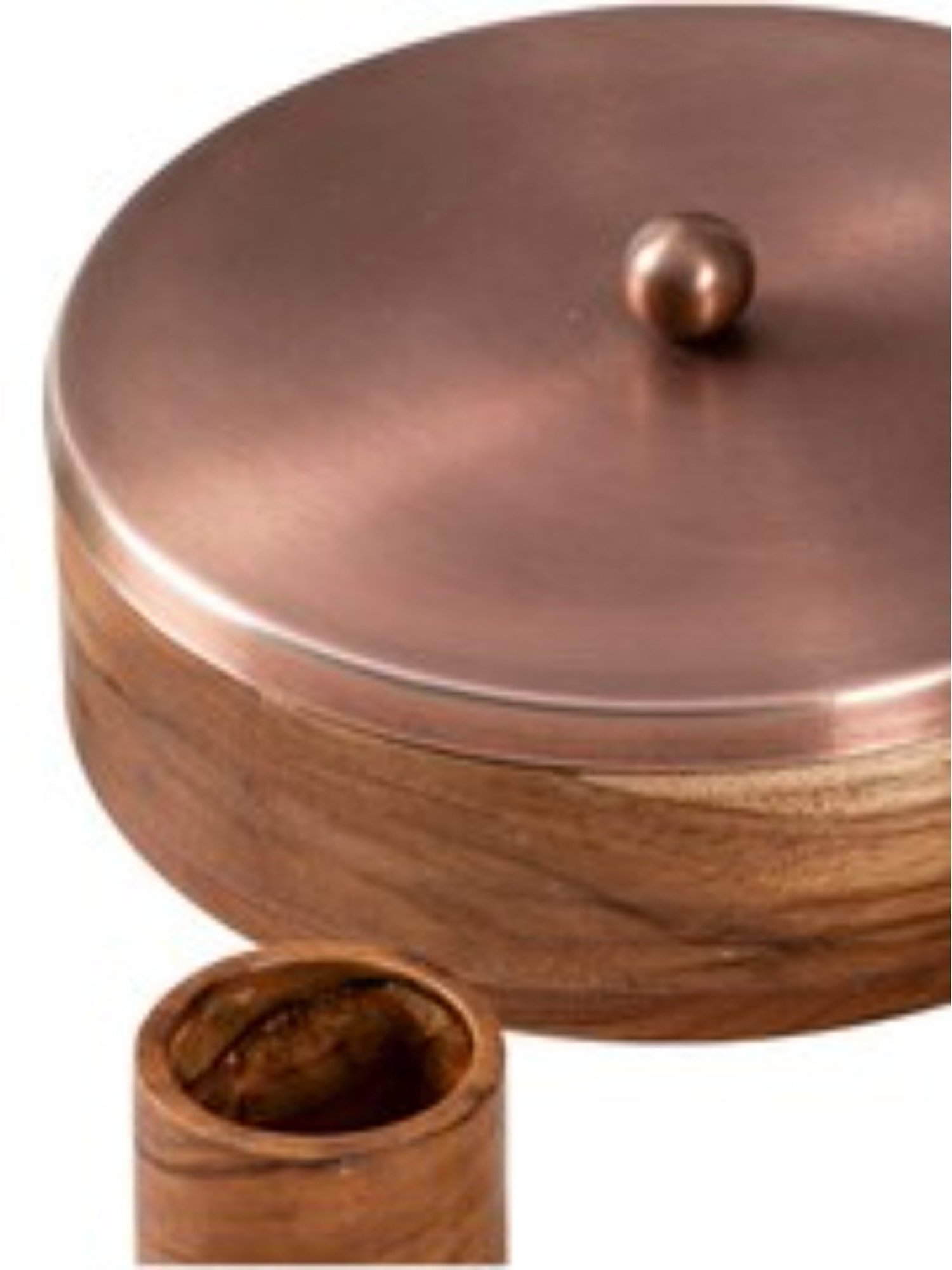 Nestroots Solid Brown & Copper Teak Wood Masala Box with Lid