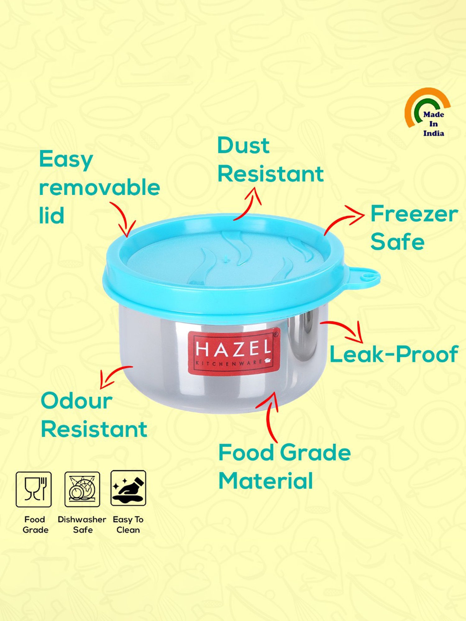 HAZEL Silver Stainless Steel Airtight Kitchen Storage Containers - Set of 2 (150 ML Each)