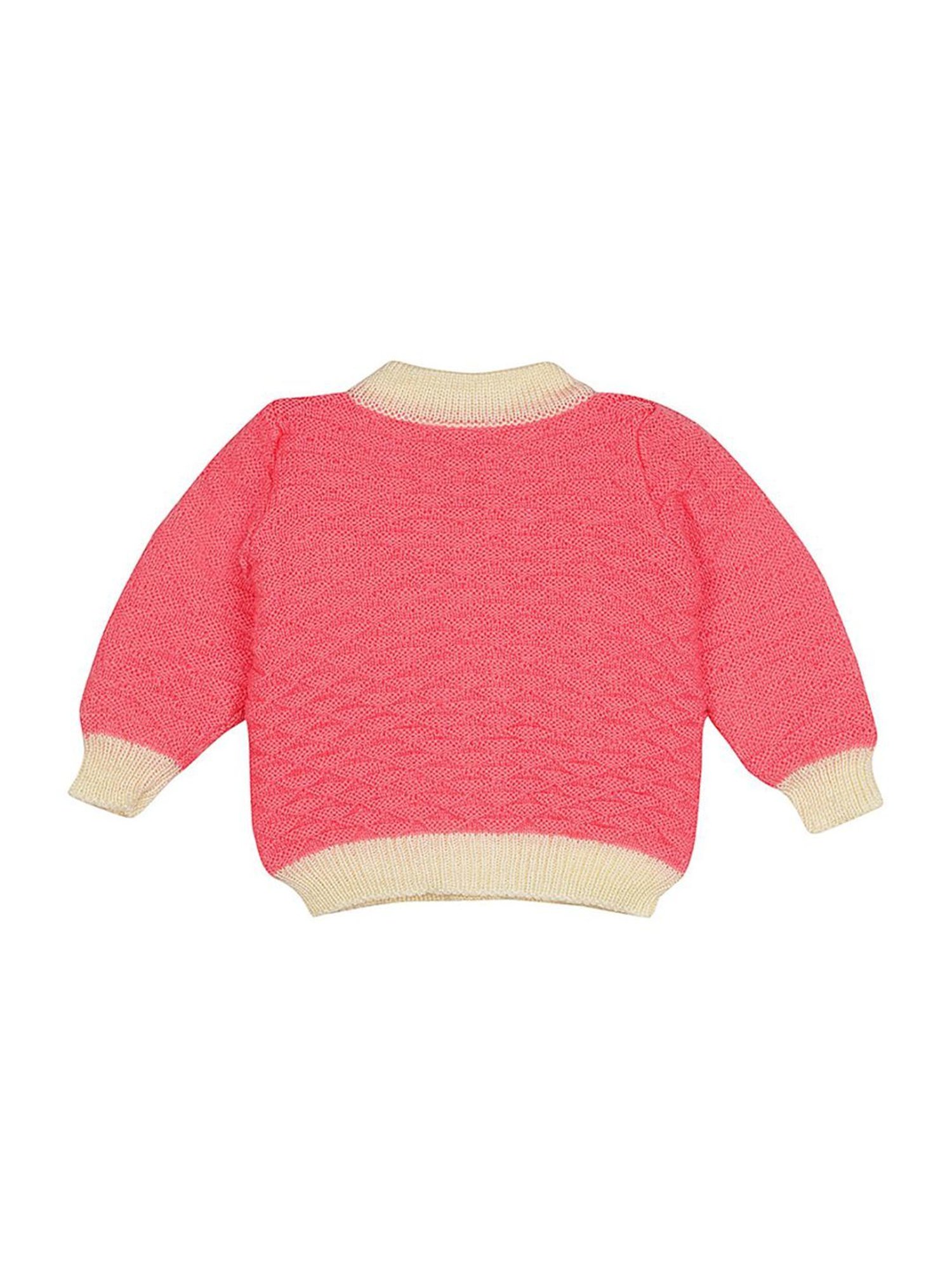 Little Angels Kids Pink & Cream Textured Pattern Full Sleeves Sweater Set