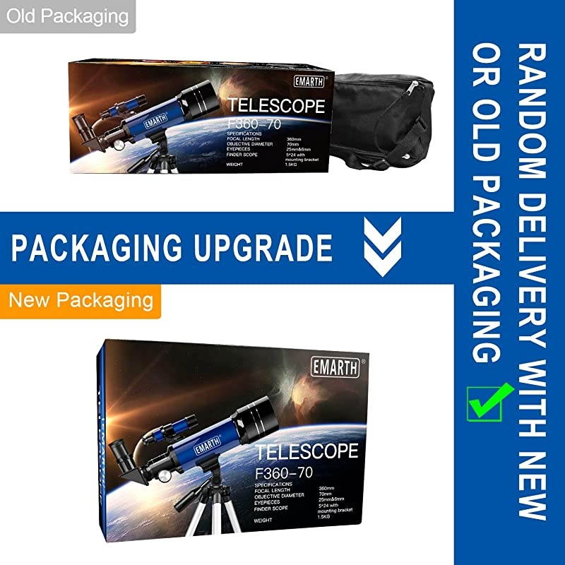 Telescope, 70mm/360mm Astronomical Refracter Telescope with Tripod & Finder Scope, Portable Telescope for Kids Beginners Adults (Blue)