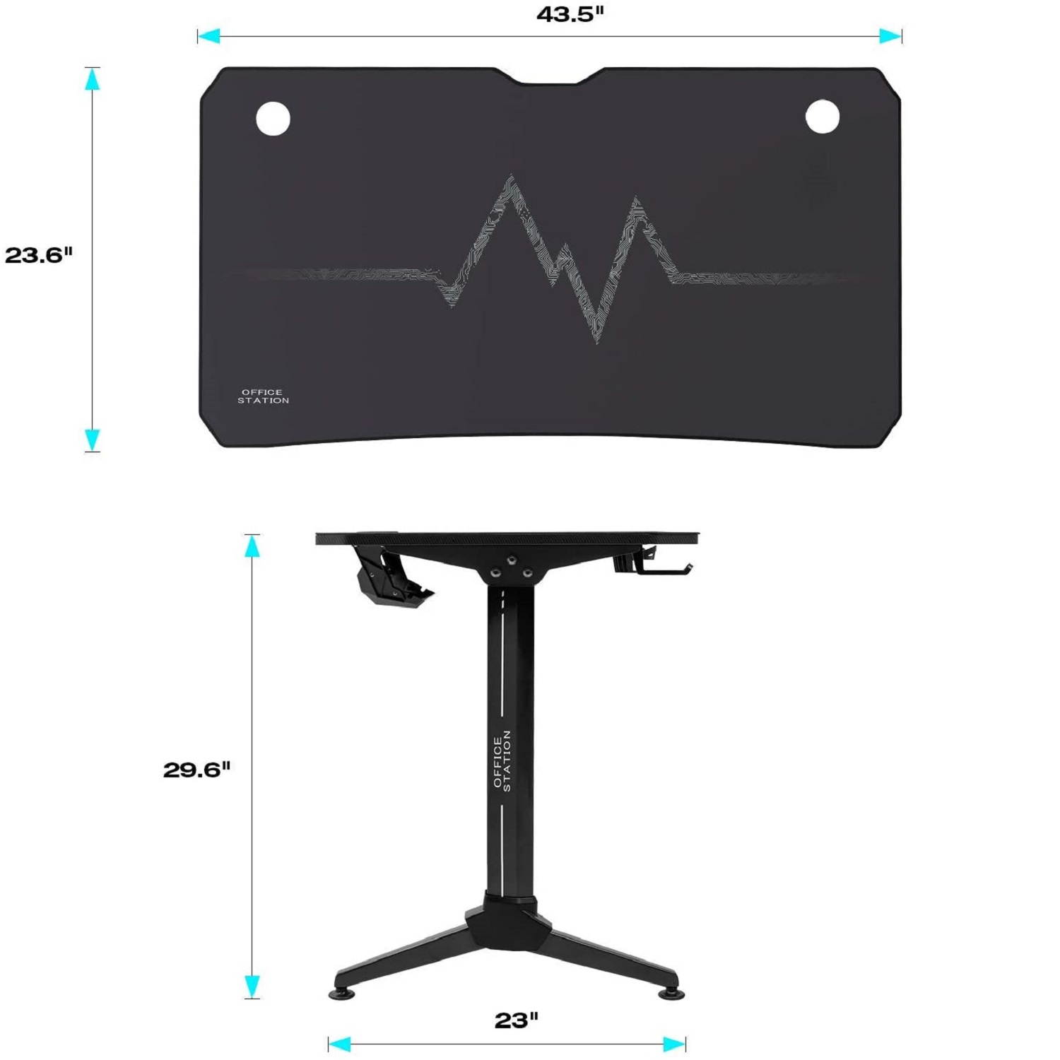 Furmax 43 Inch Gaming Desk Racing Style PC Computer Desk Y-shaped Home Office with Desk Large Carbon Fiber Desktop, Cup Holder, Headphone Hook, Full Mouse Pad, and Gaming Handle Rack (Black)