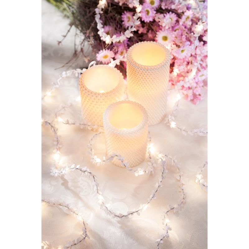 Everlasting Glow Set of Three 10 Foot White Boxwood Leaf Garlands with 30 Warm White LED Lights