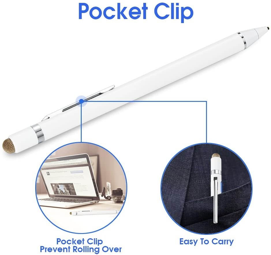 Active Stylus Capacitive Digital Pen with 1.5mm Ultra Fine Tip Stylus for iPad, Drawing Stylus Pen Compatible for Apple Pencil/Samsung Pen on Touch Screens, White