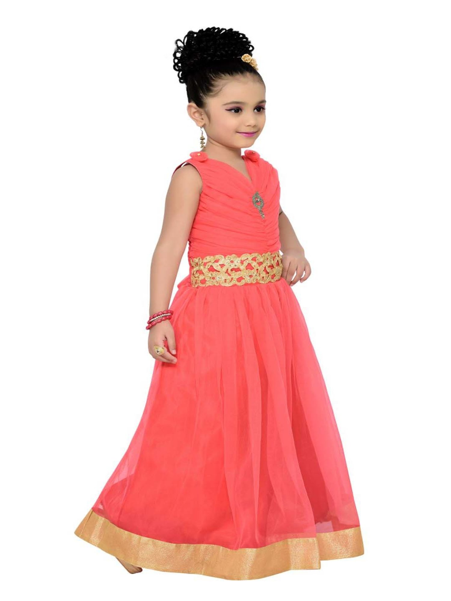 AJ Dezines Kids Peach Zari Work Gown