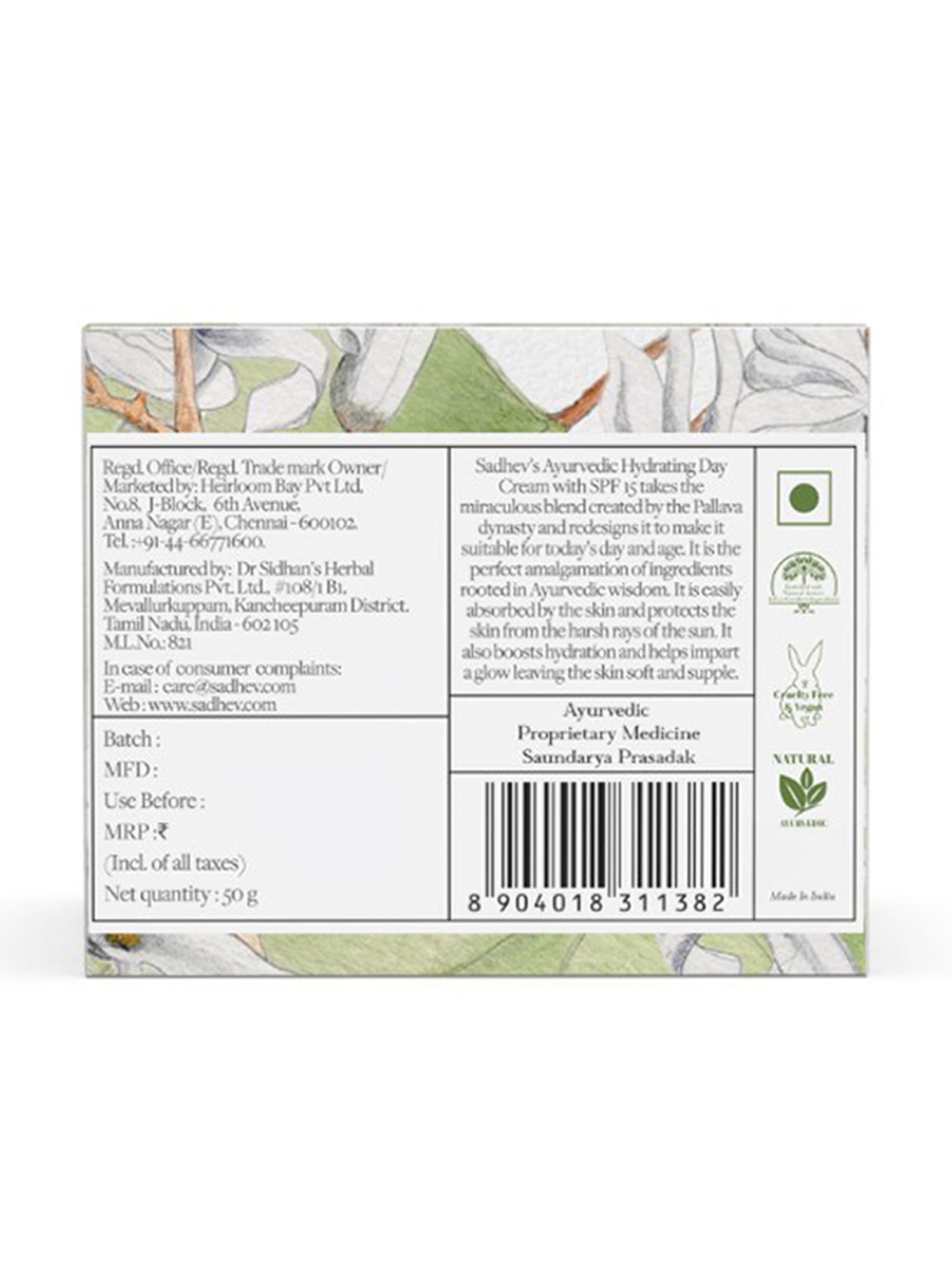 SADHEV The Art Of Ayurveda Ayurvedic Hydrating Day Cream SPF 15 - 50 gm