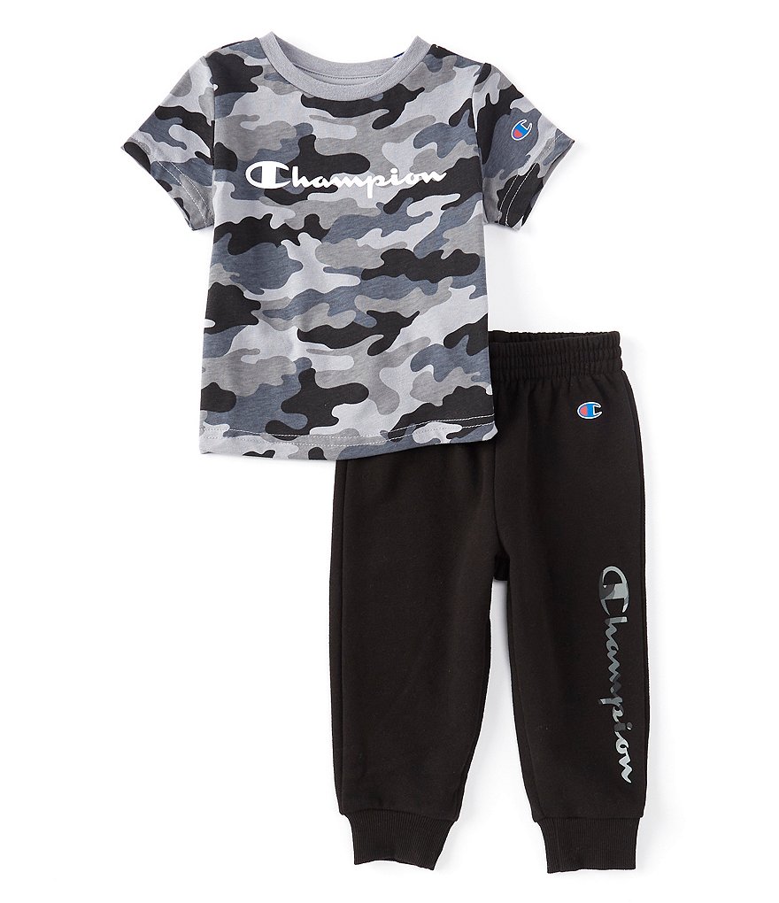 Champion Baby Boys 12-24 Months Short-Sleeve Camouflage-Printed Jersey Tee & Solid Jogger Pant Set