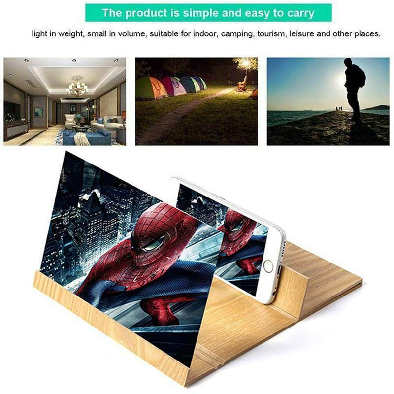 12" 3D Phone Screen Magnifier Mobile Stereoscopic Amplifier Stand Wood Desktop Universal Foldable Portable Phone Bracket Enlarge Holder (Coffee)