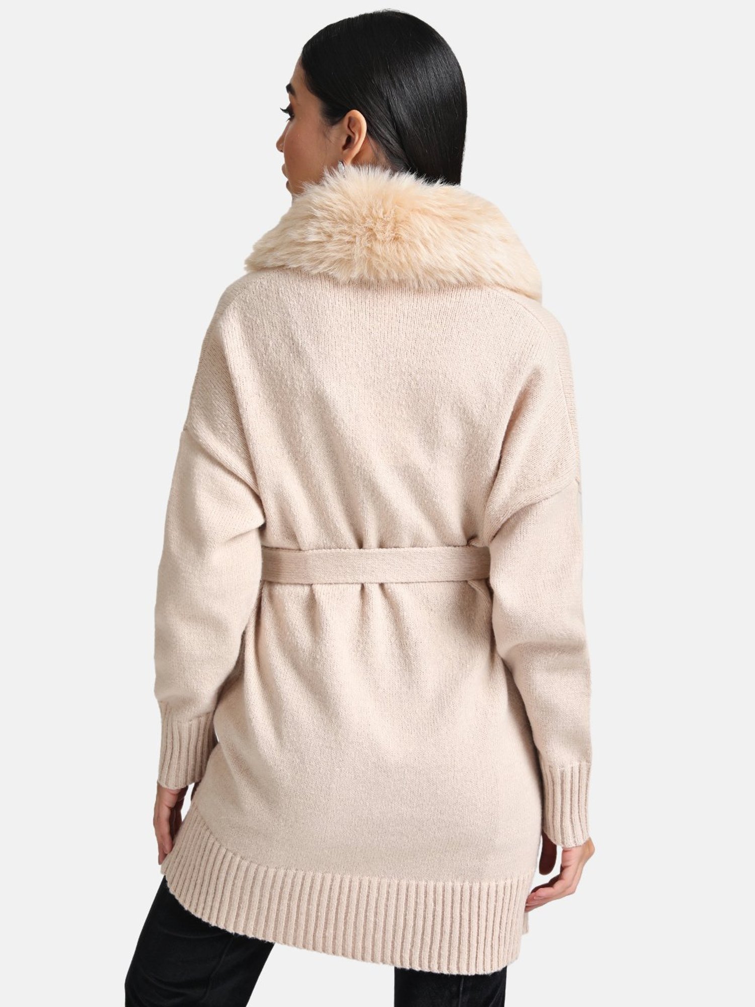 Kazo Belted Cape With Detachable Fur Collar