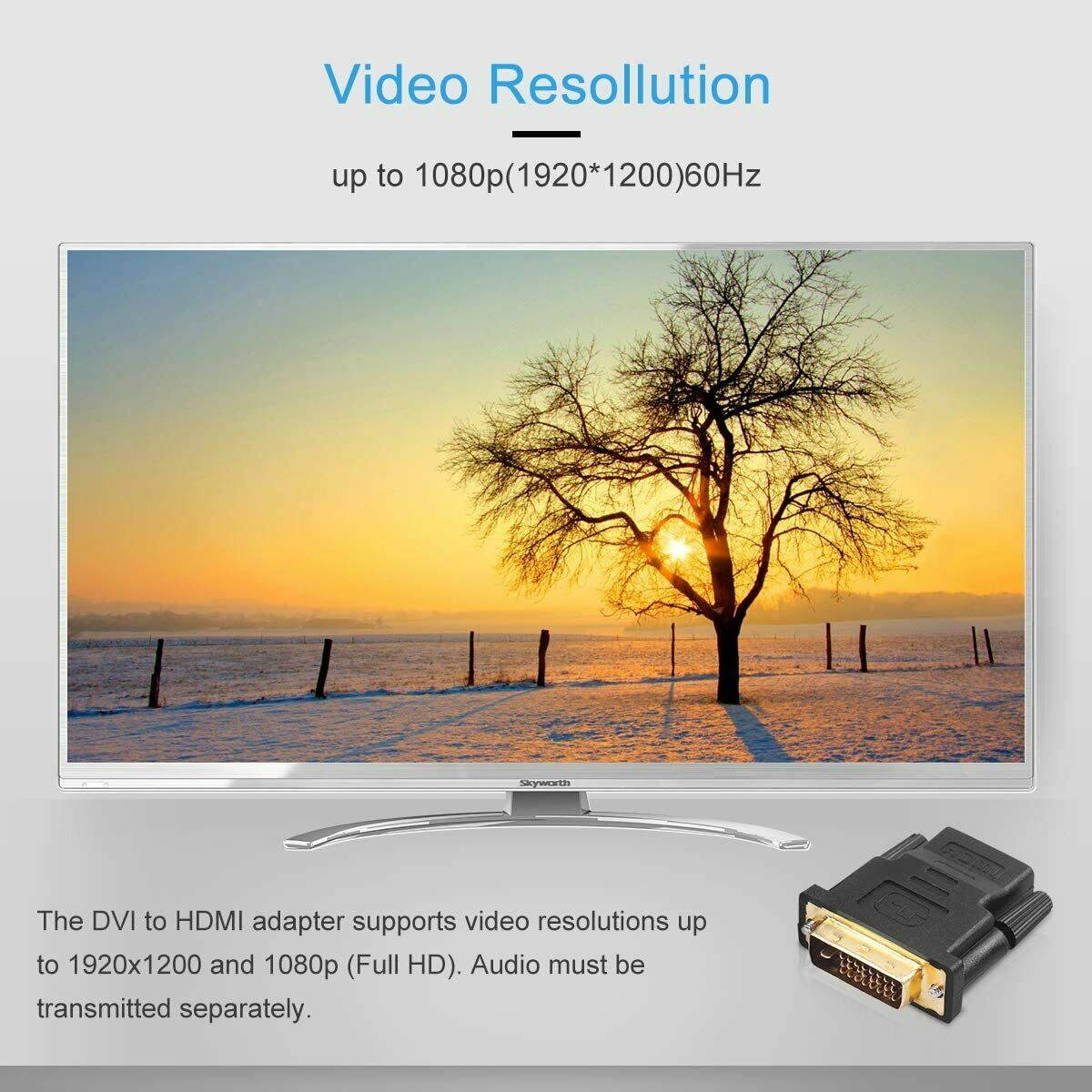 DVI to HDMI, DVI Male to HDMI Female Adapter DVI-D 24+1 Pin Port Converter Bidirectional 1080P - Gold Plated