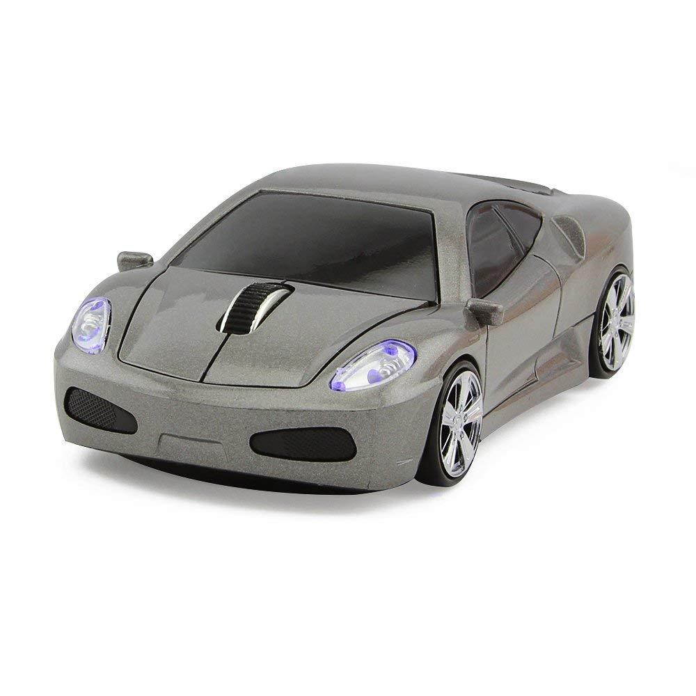 Usbkingdom 2.4GHz Cool Sport Car Shape Wireless Mouse Optical Cordless Mice with USB Receiver for PC Laptop Computer 1600 DPI 3 Buttons (Gray)