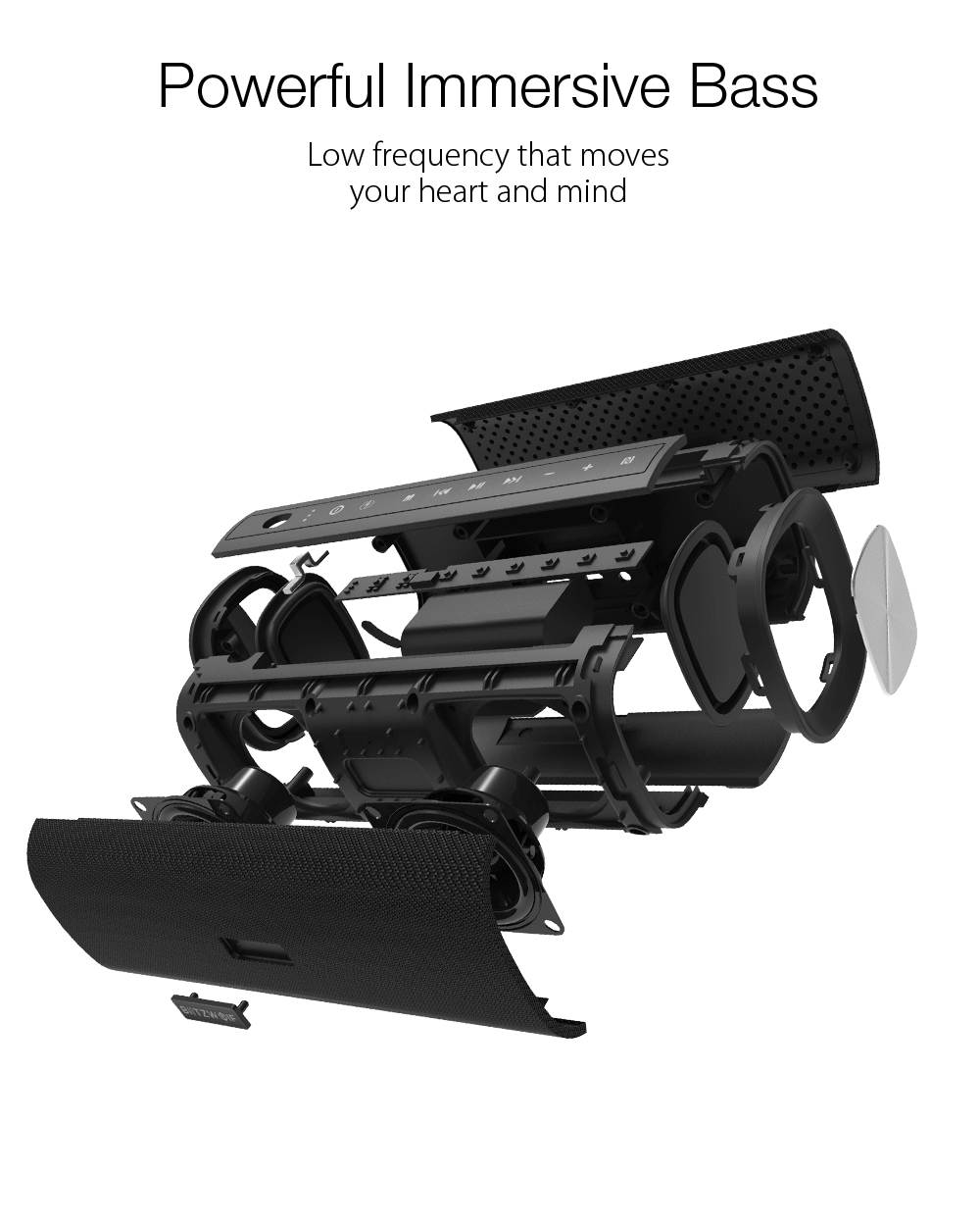 BlitzWolf BW-WA2 20W Wireless bluetooth Speaker Dual Passive Diaphragm TWS NFC Bass Stereo Outdoors Soundbar with Mic - Black