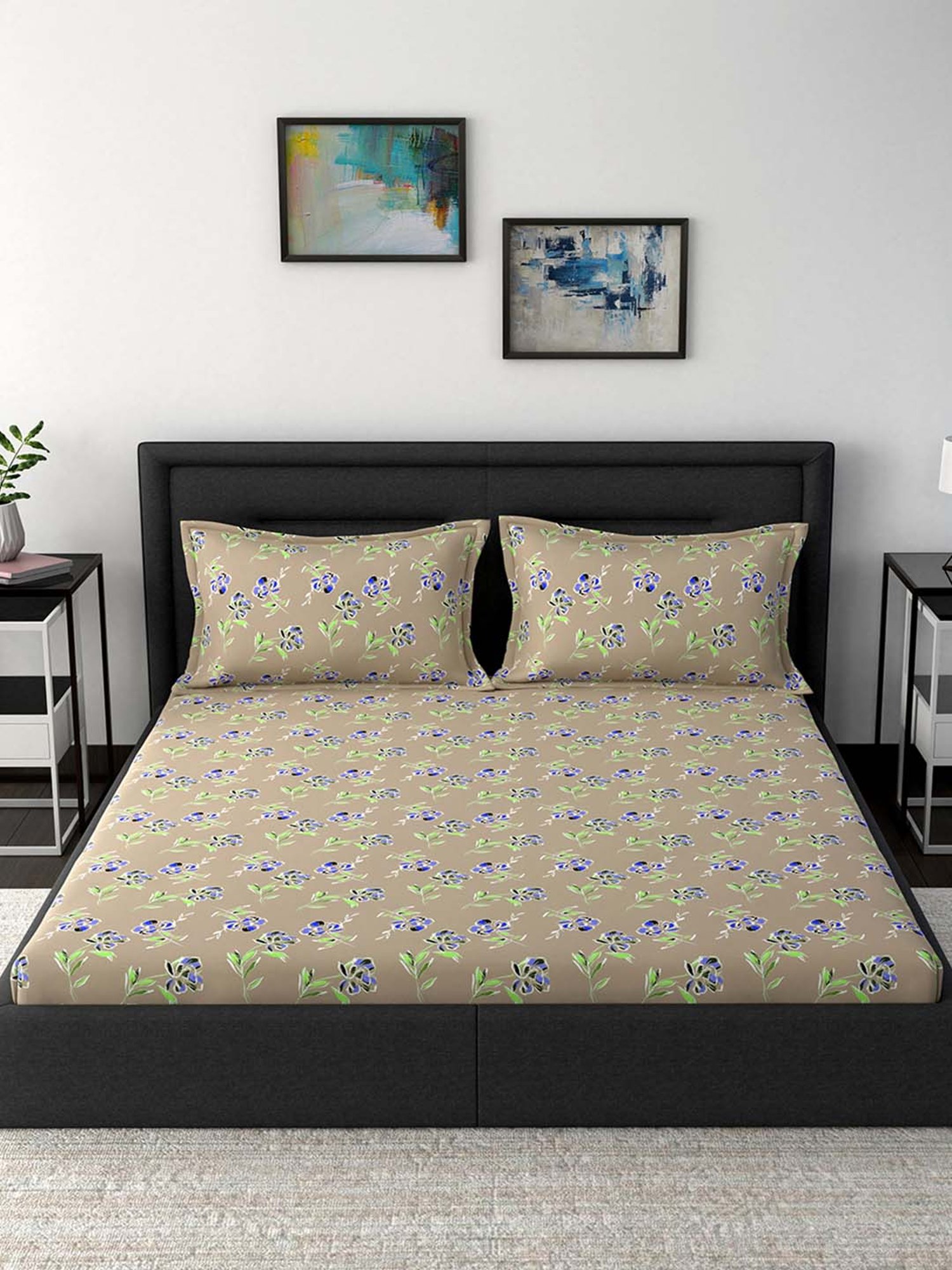 Maspar Modern Sanctuary Beige Cotton 160 TC Bed Sheet Set