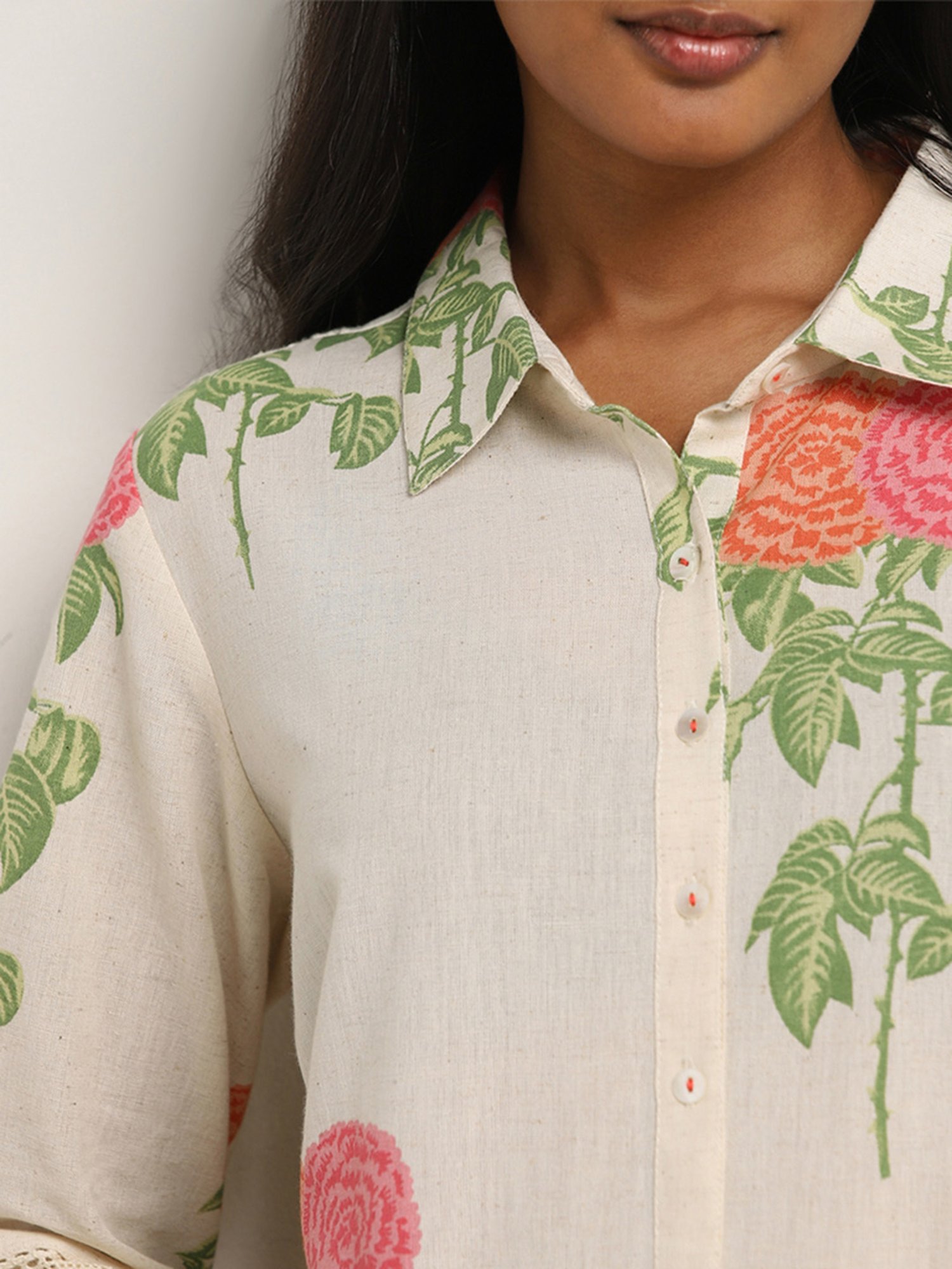 Utsa by Westside Pink Floral Pattern A-Line Cotton Blend Kurta