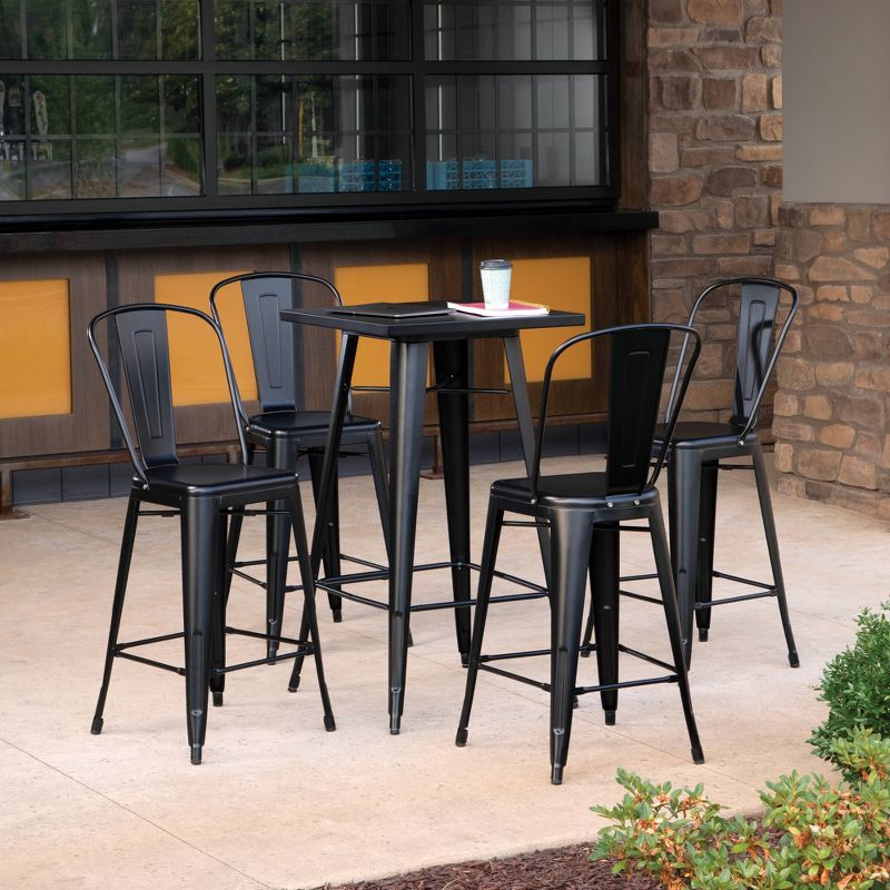 Set of 4 26" Industrial Modern High Back Galvanized Steel Indoor/Outdoor Counter Height Barstool Black - OFM