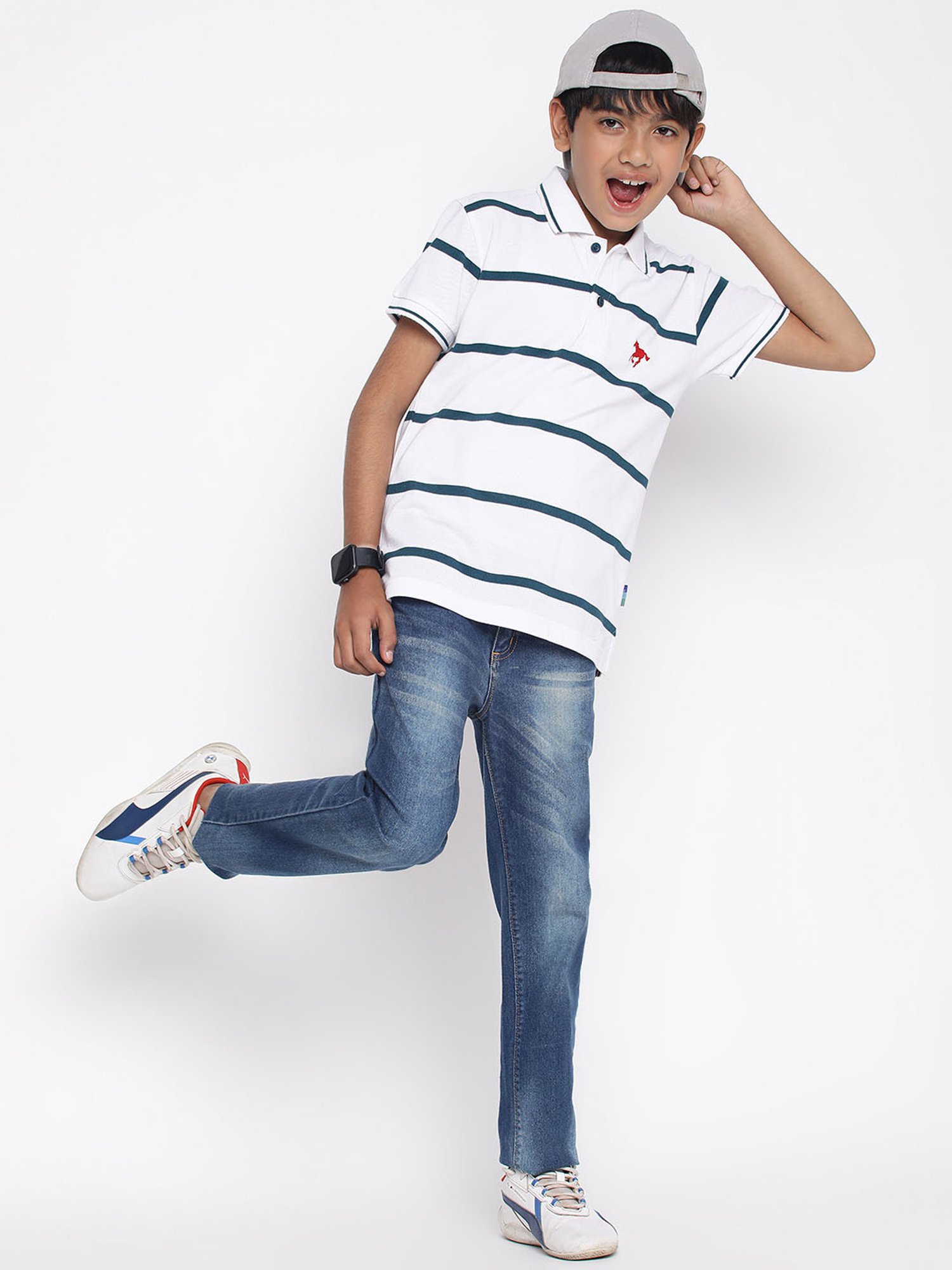 Lil Tomatoes Kids White Striped Polo T-Shirt