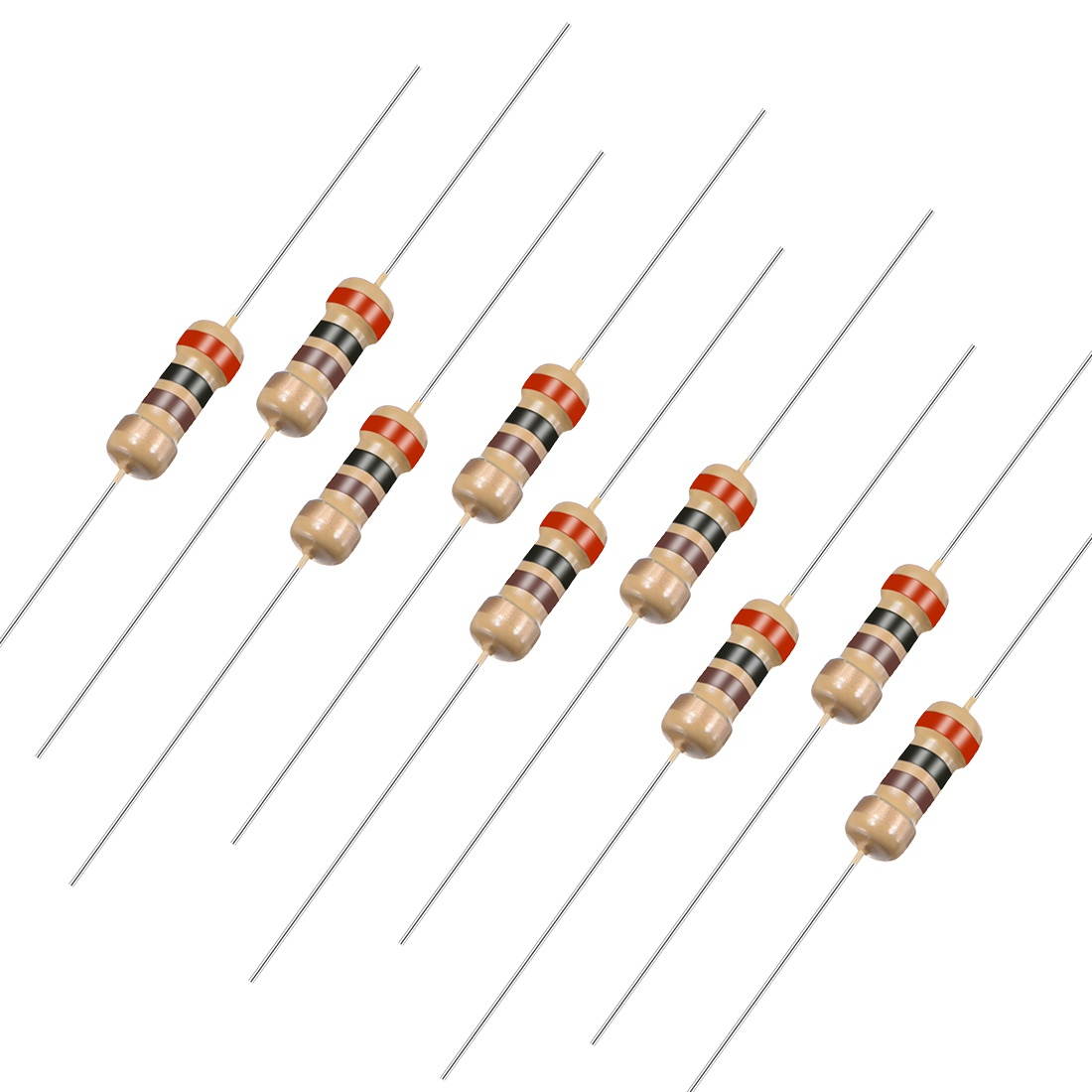 100pcs Axial Lead Carbon Film Resistors 200 Ohm 0.25W 5%Tolerances 4 Color Bands